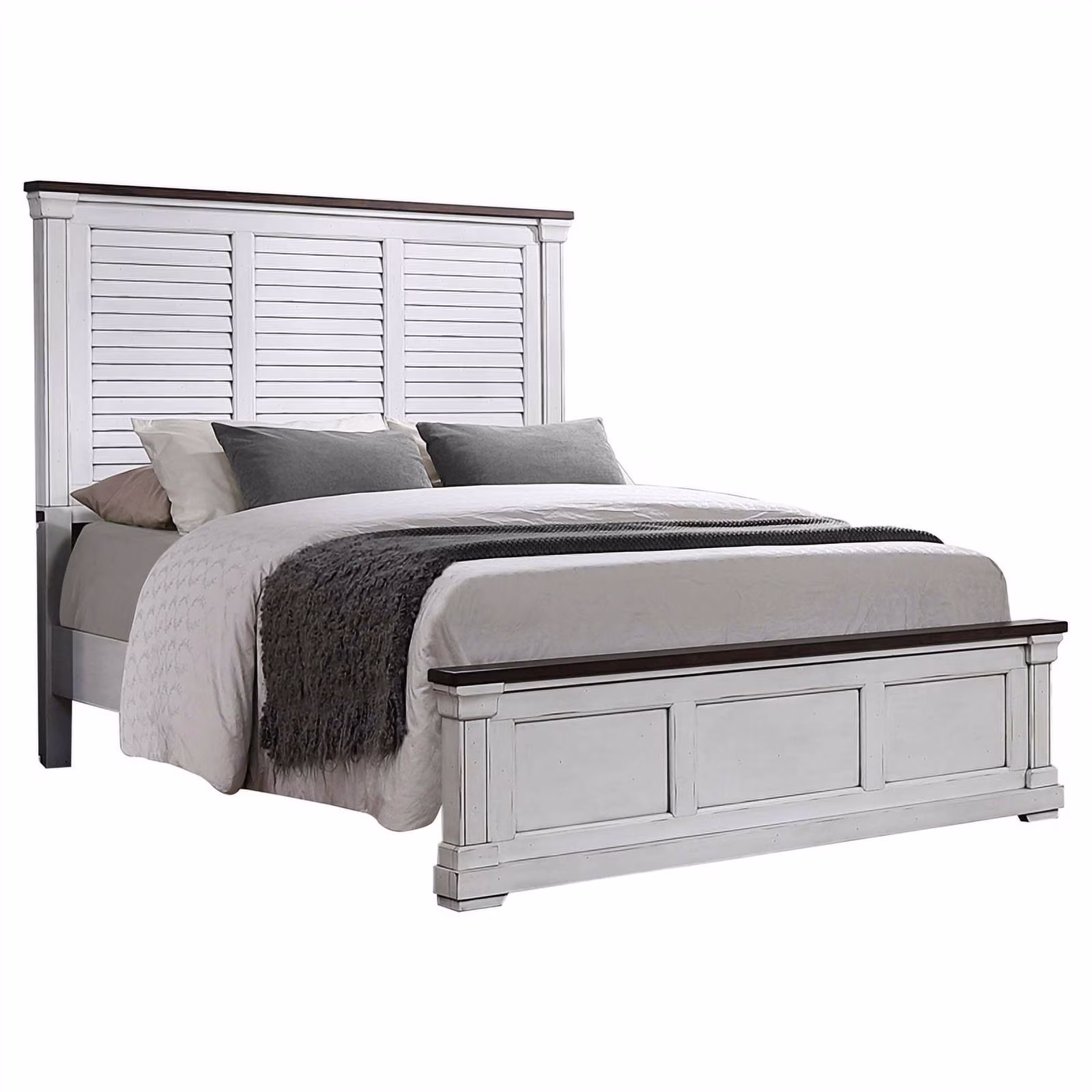 Pemberly Row Wood Farmhouse California King Panel Bed White Finish