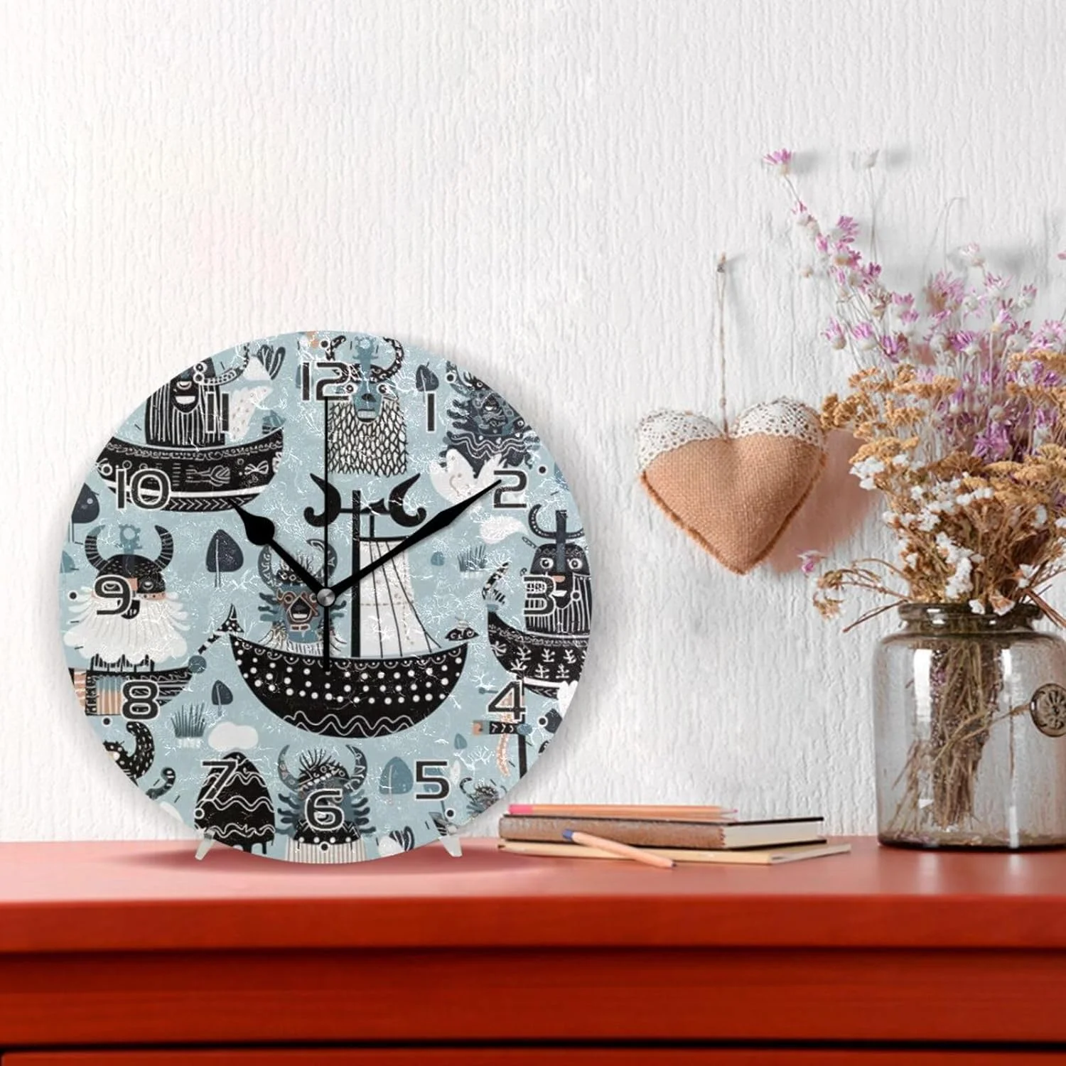 GZHJMY Cartoon Viking Clock Silent Round PVC Wall Clock Non Ticking Battery Device Clocks Creative Decoration Wall Clock for Living Room Bedroom Office Kitchen