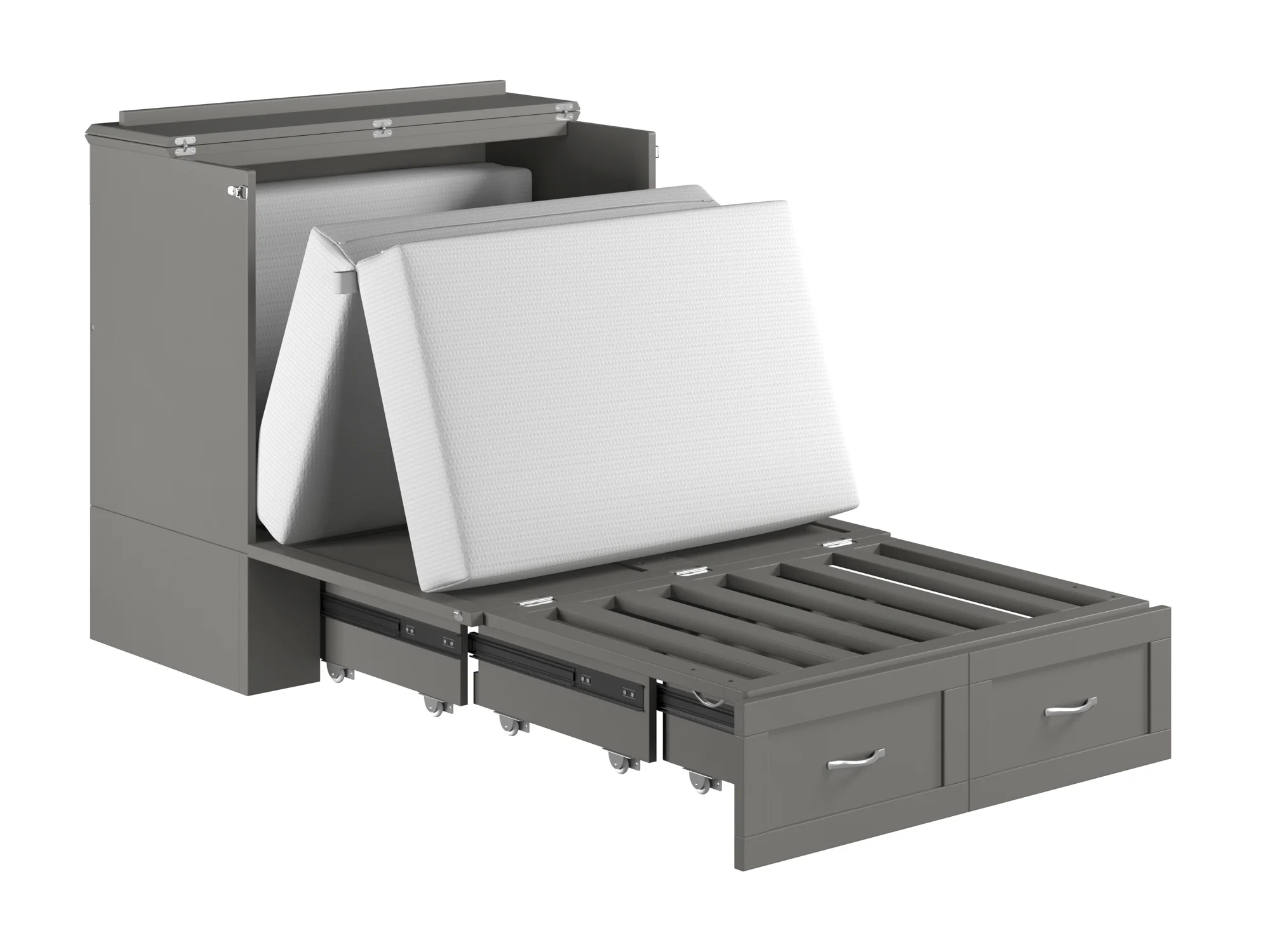 AFI Hamilton Twin XL Solid Wood Murphy Bed Chest with Mattress, Drawer and Charger, Grey