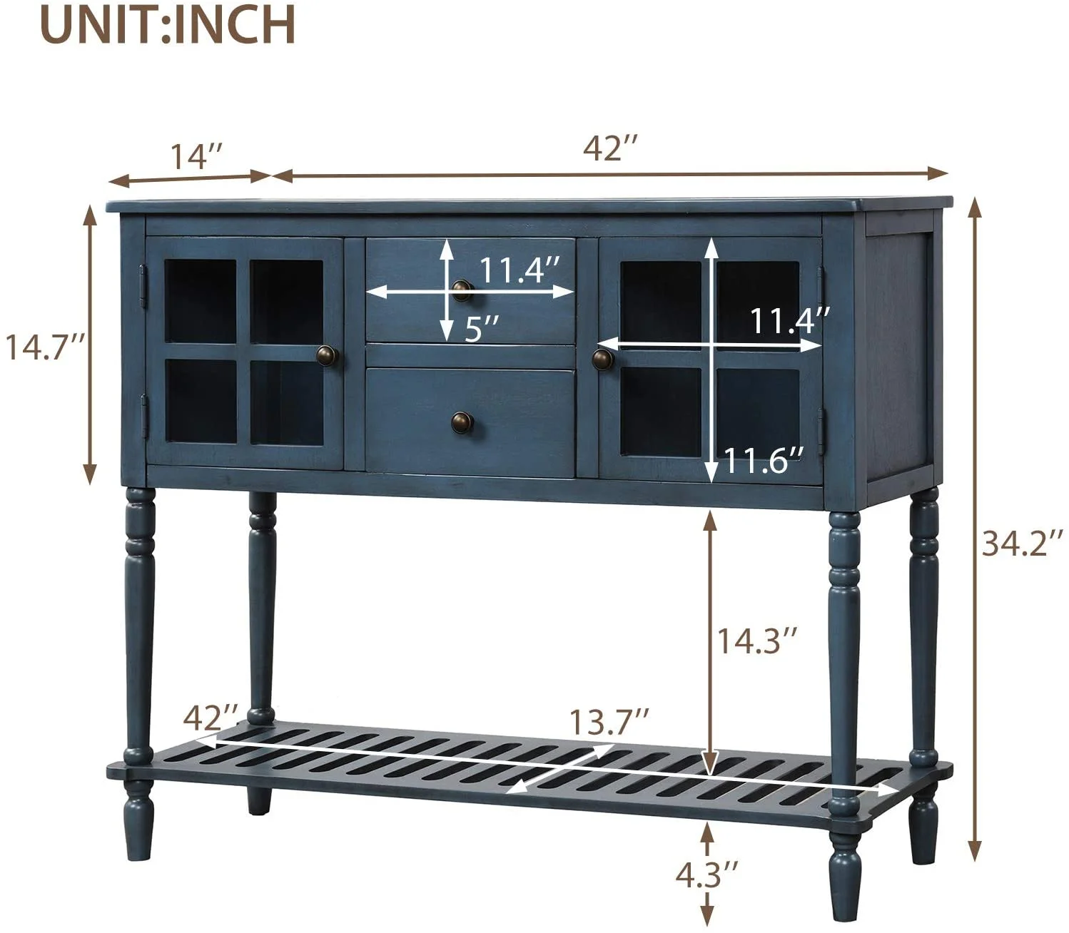 46 Inch Buffet Sideboard Table Wood Console Table With Drawer,Cabinet And Bottom Shelf For Kitchen Room Bedroom Living Room