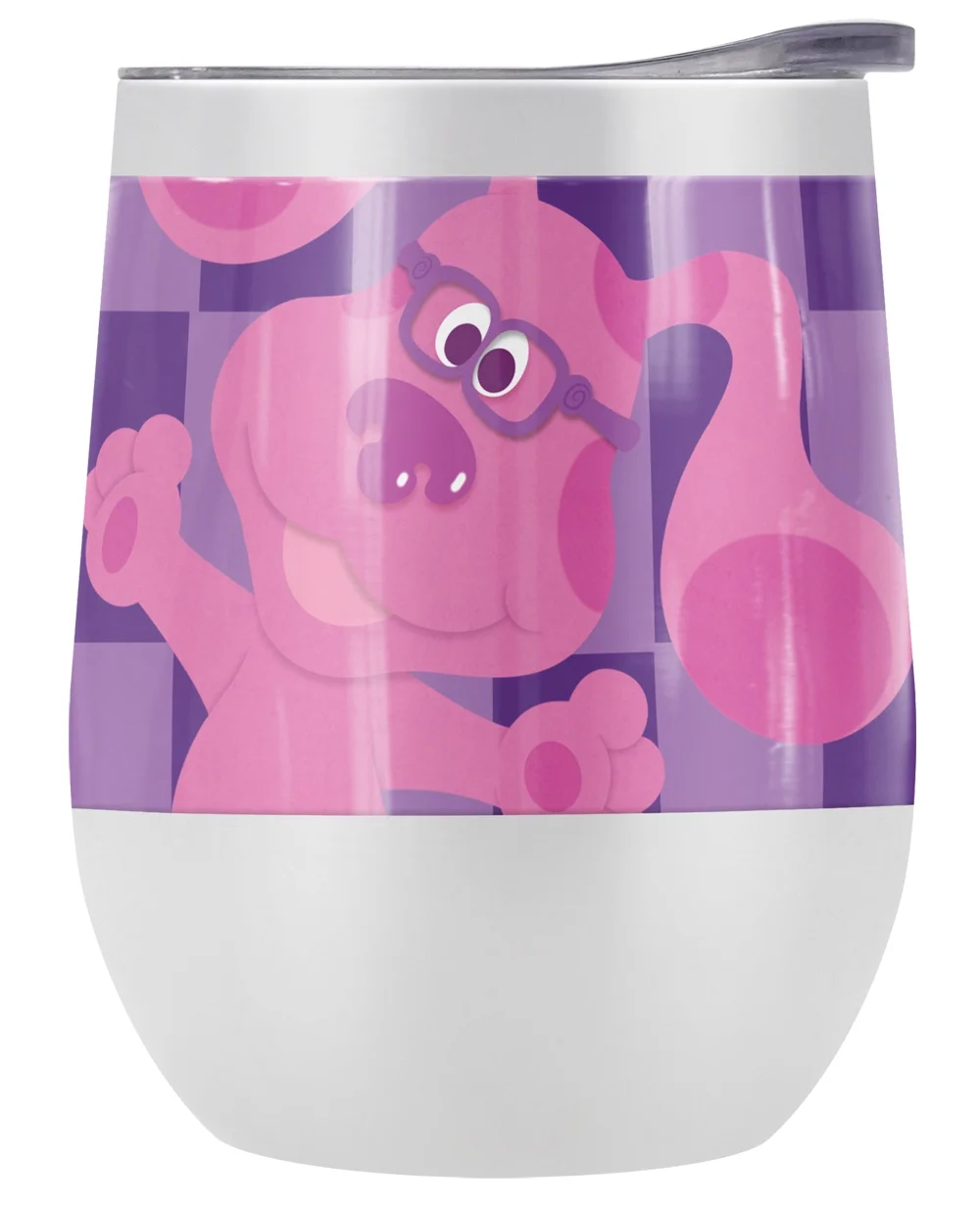 Blues Clues Official Blue'S Clues Large Magenta 12 oz Stemless Tumbler, Stainless Steel Travel Cup|Lake Tumbler|Insulated with Leak Resistant Slide-Lock Lid