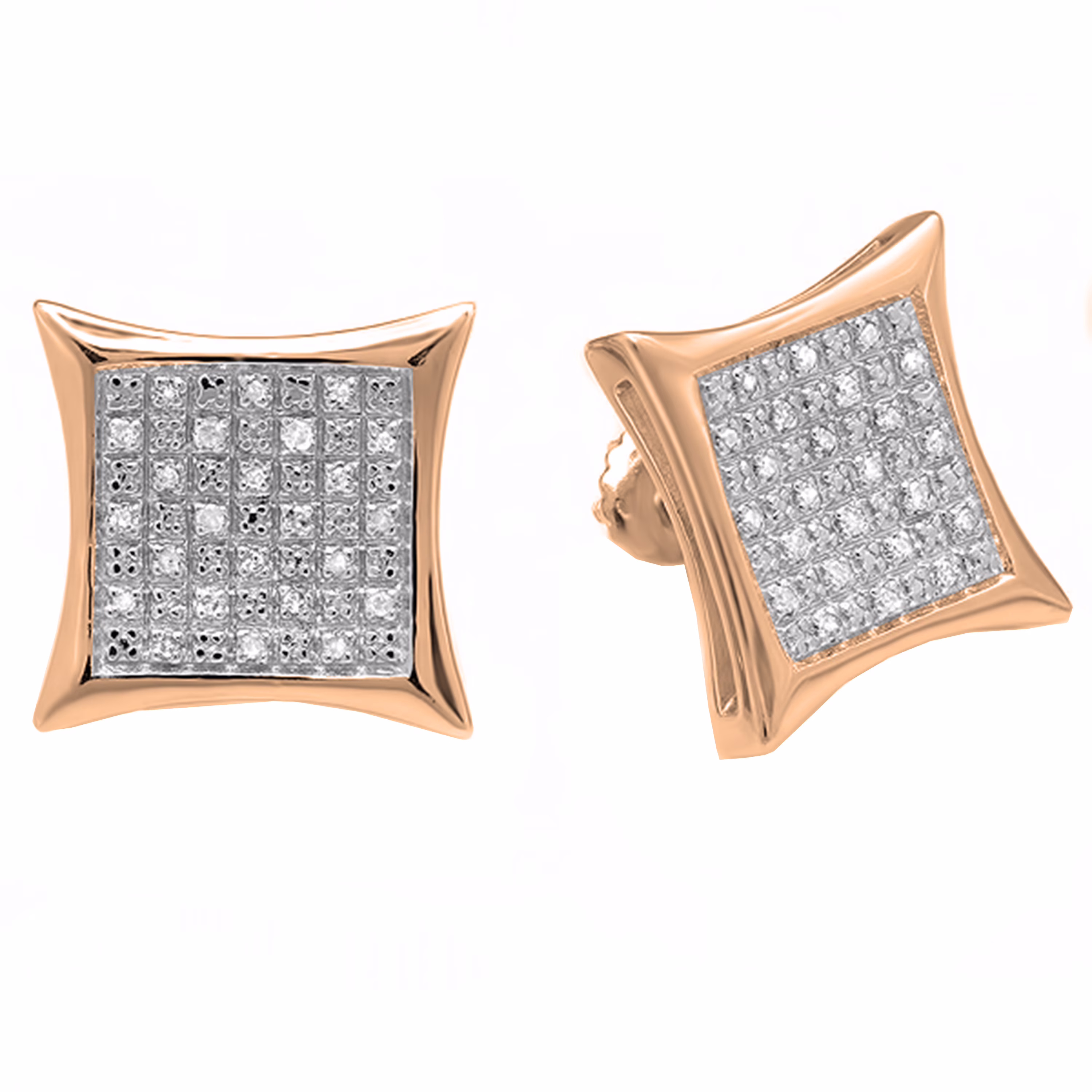 Dazzlingrock Collection Round White Diamond Kite Shape Hip Hop Iced Screwback Stud Earrings for Unisex (0.33 ctw, Color I-J, Clarity I2-I3) in 10K Rose Gold