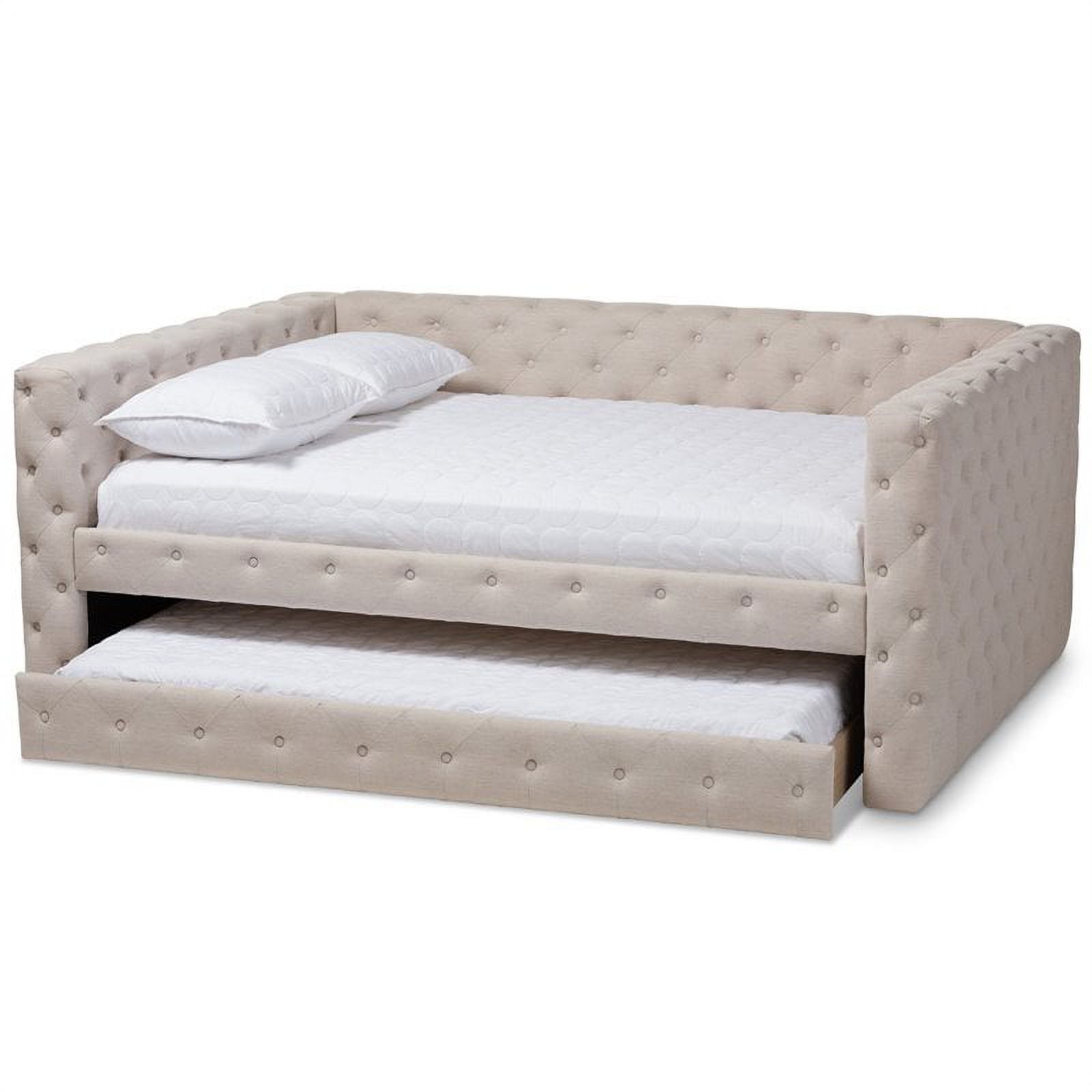 Bowery Hill Fabric Tufted Full Daybed w/ Trundle in Light Beige