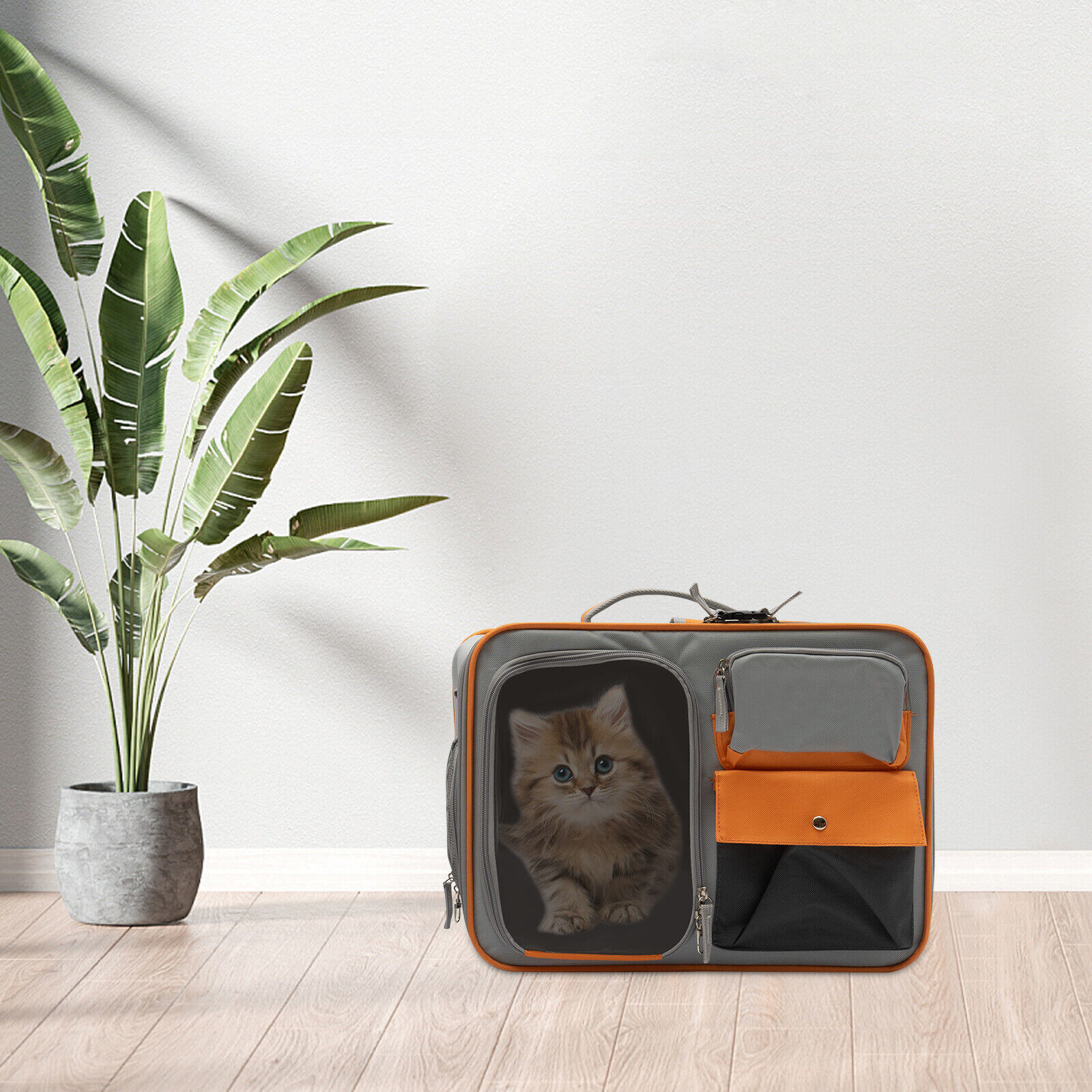 Grey Small Pet Carrier with Wheels Foldable Pet Carrier Bag with Telescopic handle