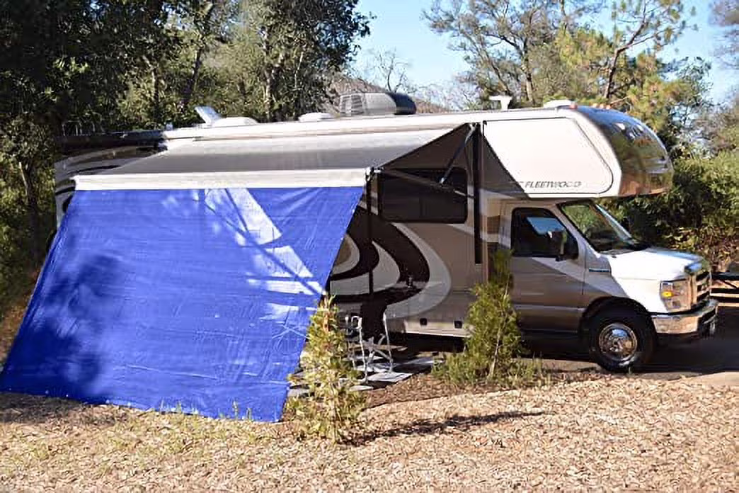 RV Awning Shade Motorhome Patio Sun Screen Complete Deluxe Kit (Blue) (8x18)