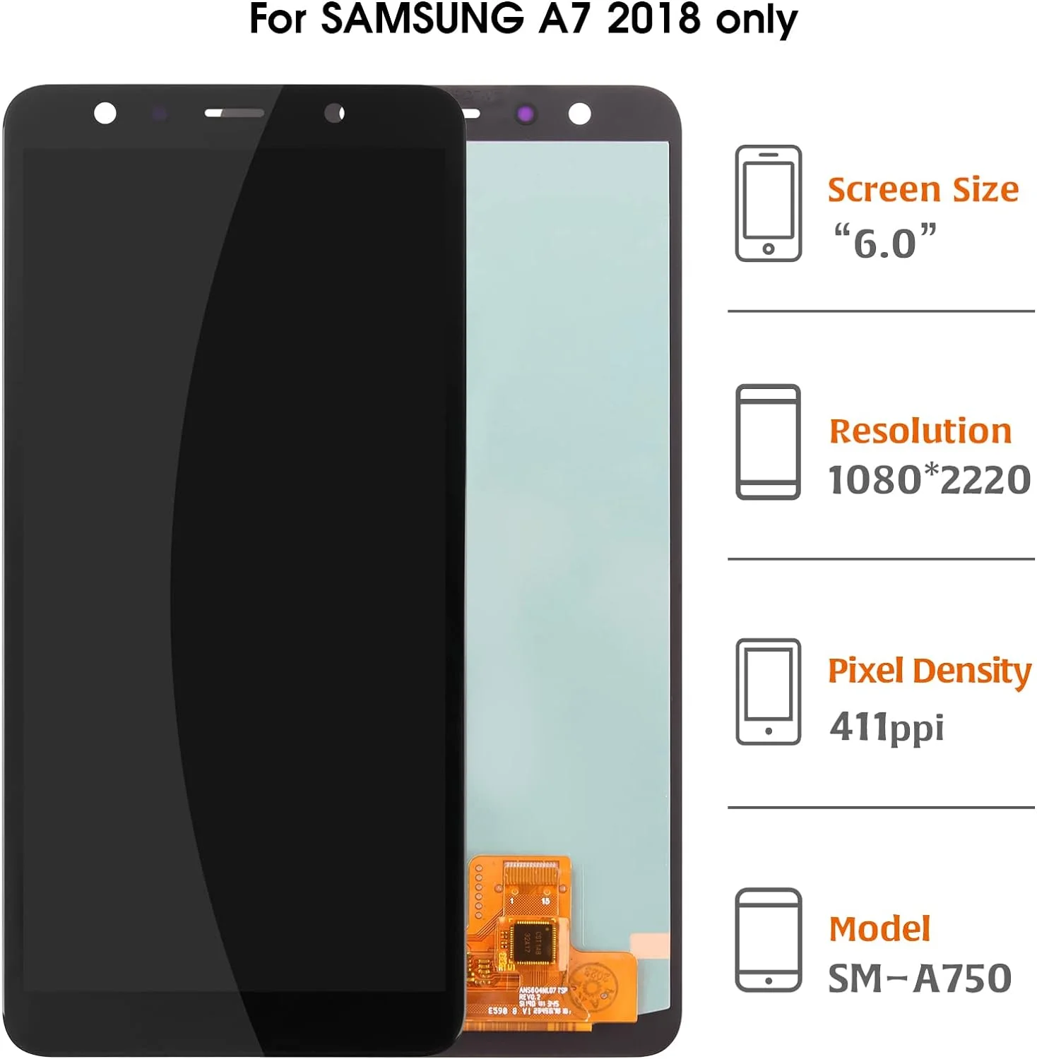 for Samsung Galaxy A7 2018 A750 【OLED】 SM-A750G/DS 6.0inch LCD Display Screen Replacement Touch Screen Digitizer Full Assembly Repair Kits,with Free Screen Protector+Tools (OLED)