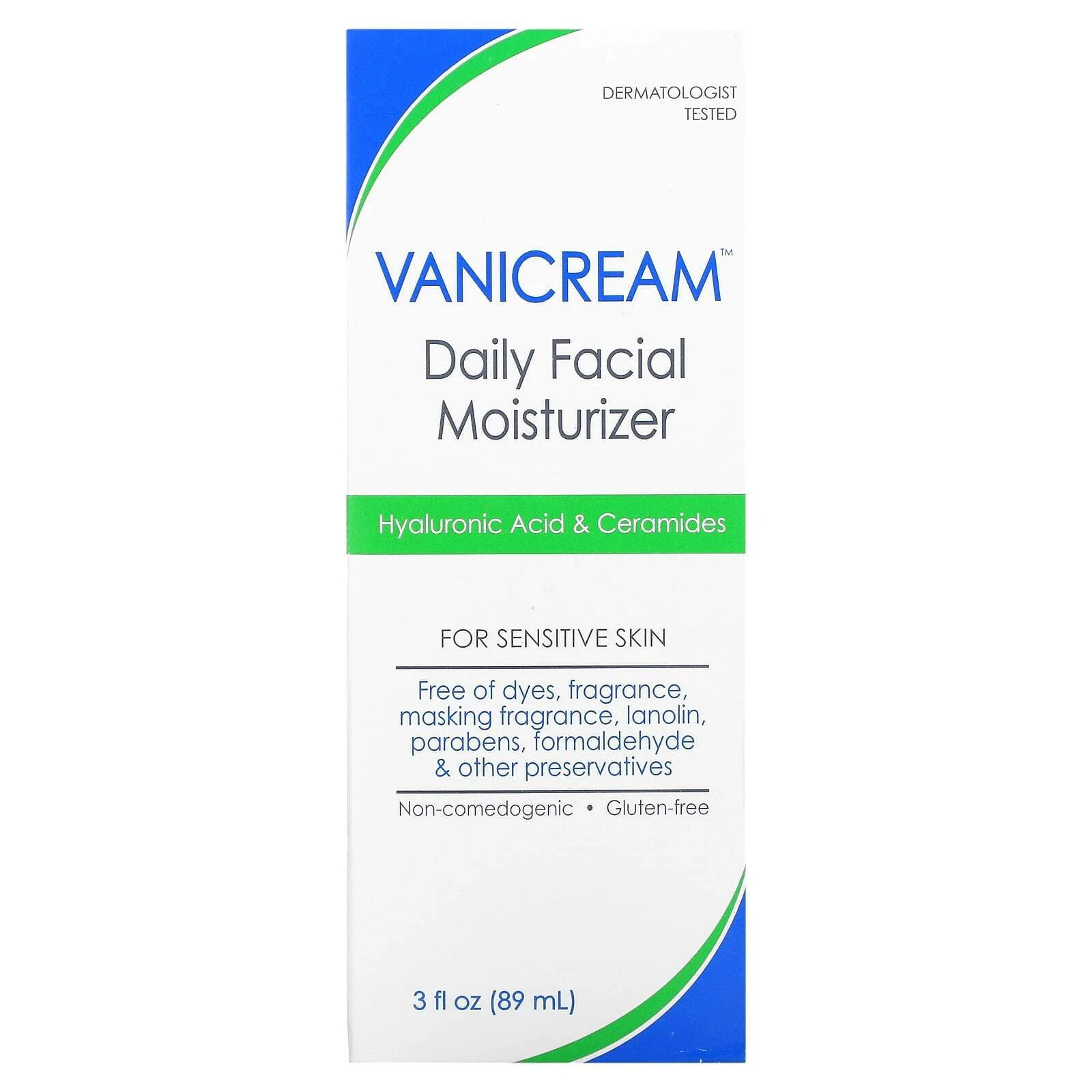Vanicream Daily Facial Moisturizer For Sensitive Skin, Hyaluronic Acid & Ceramides 89 ml / 3 oz