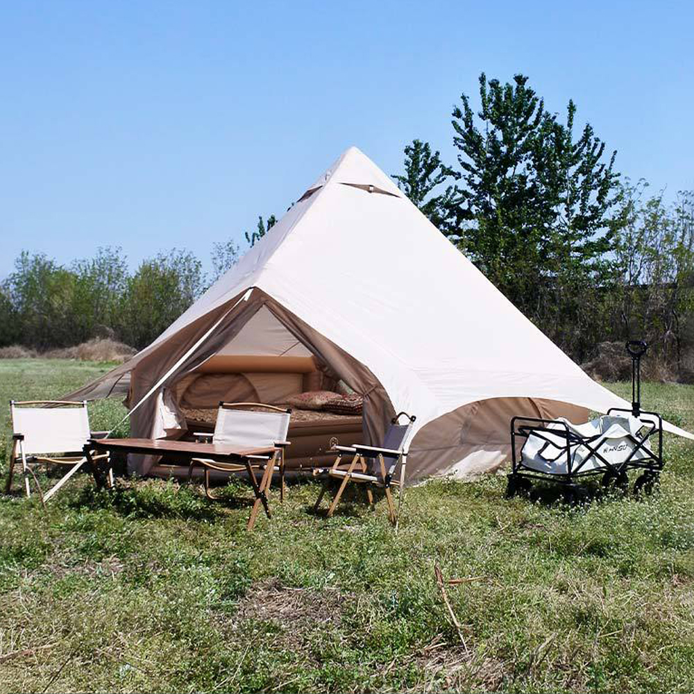 Inflatable Camping Bell Tent with Electric Pump, Glamping Tent, Waterproof Windproof Oxford Tent, Outdoor Blow Up Tent, Easy Setup, Four Season Luxury Cabin Tent with Mesh Windows & Doors