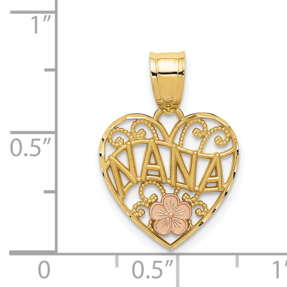 Carat in Karats 14K Two-Tone Gold Two-Tone Nana Heart Pendant (20mm X 15mm) With 14K Yellow Gold Light Weight Rope Chain 16