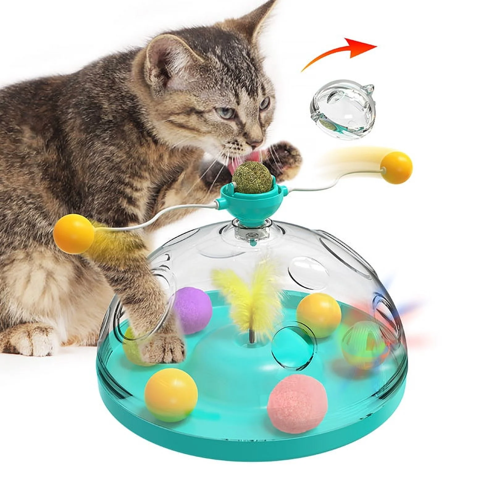 Fun and Interactive Multifunctional Cat Turntable Toy with Feathers and Fur Balls