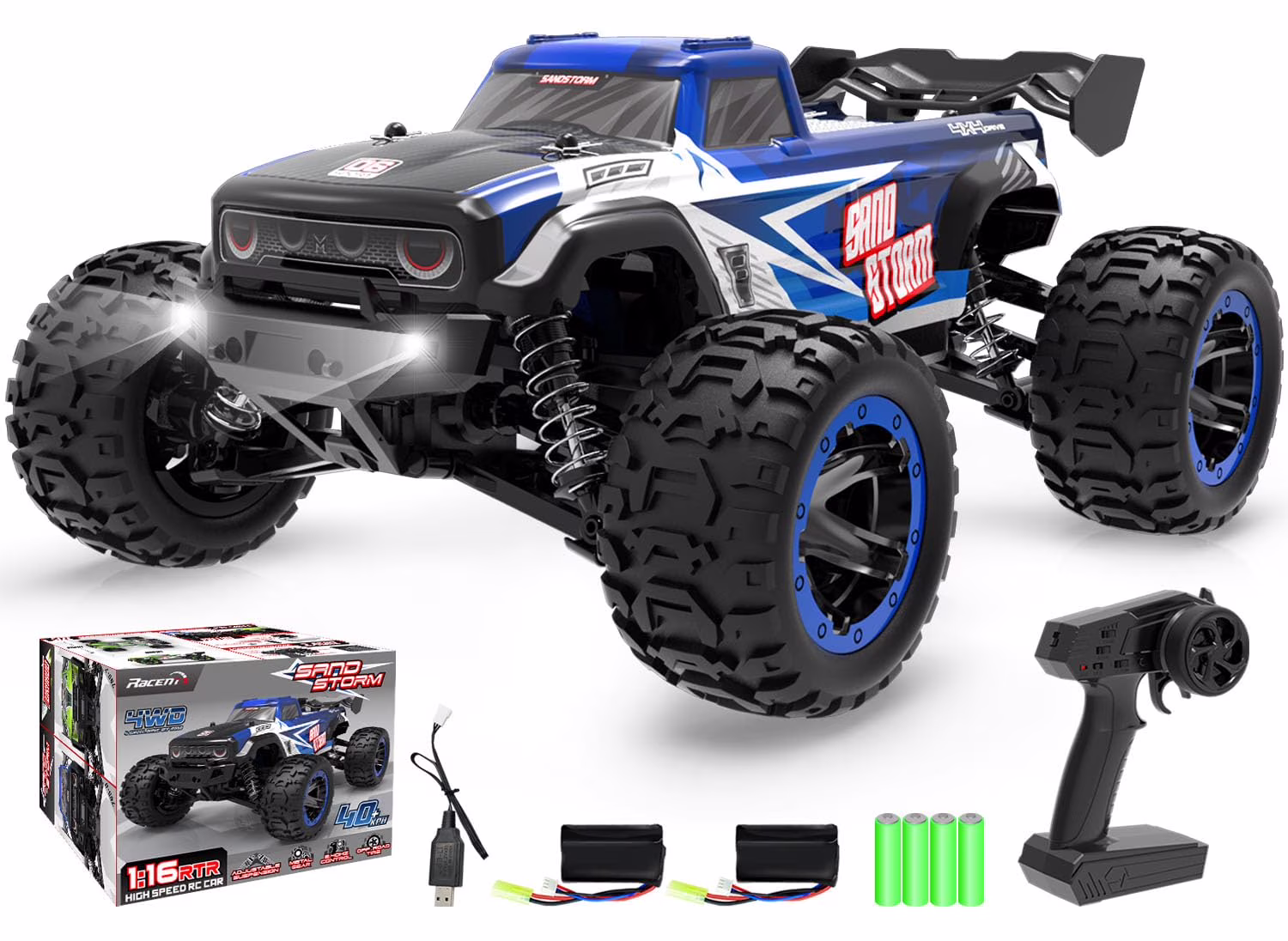 RACENT 1:16 All Terrain RC Truck Sandstorm, RC Truck 30MPH High Speed Remote Control Car for Boys Kids and Adults (785-6 Blue)