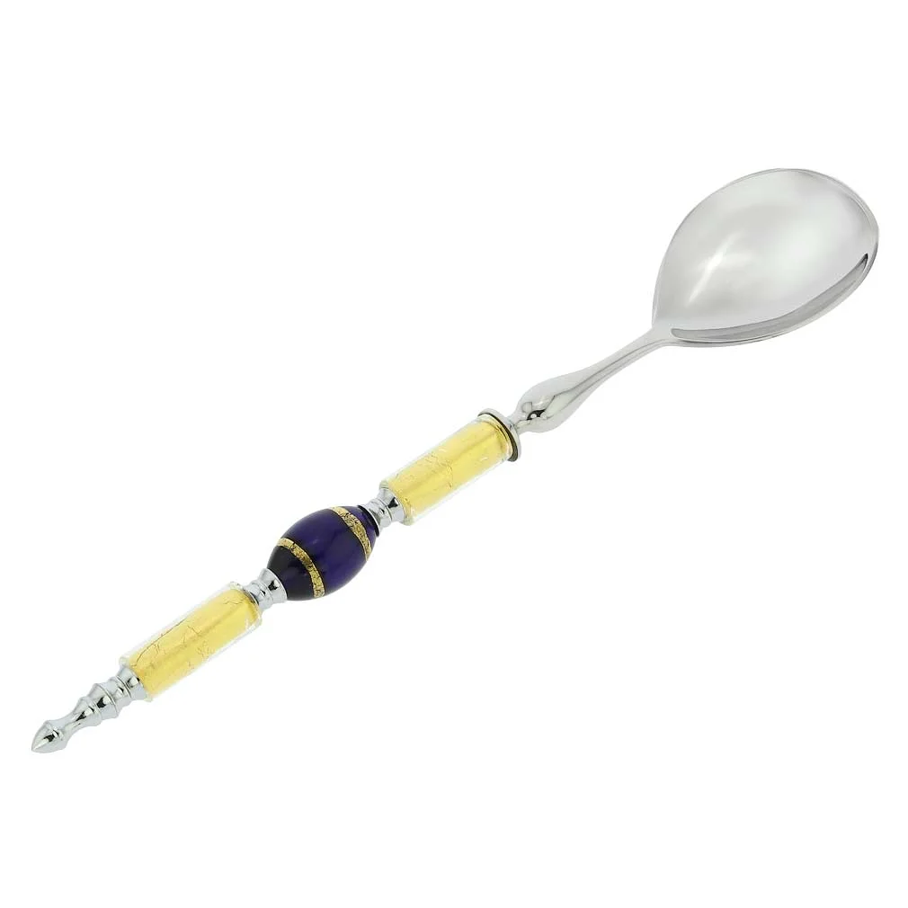 GlassOfVenice Italian Murano Glass Salad Spoon - Gold Blue Stripes