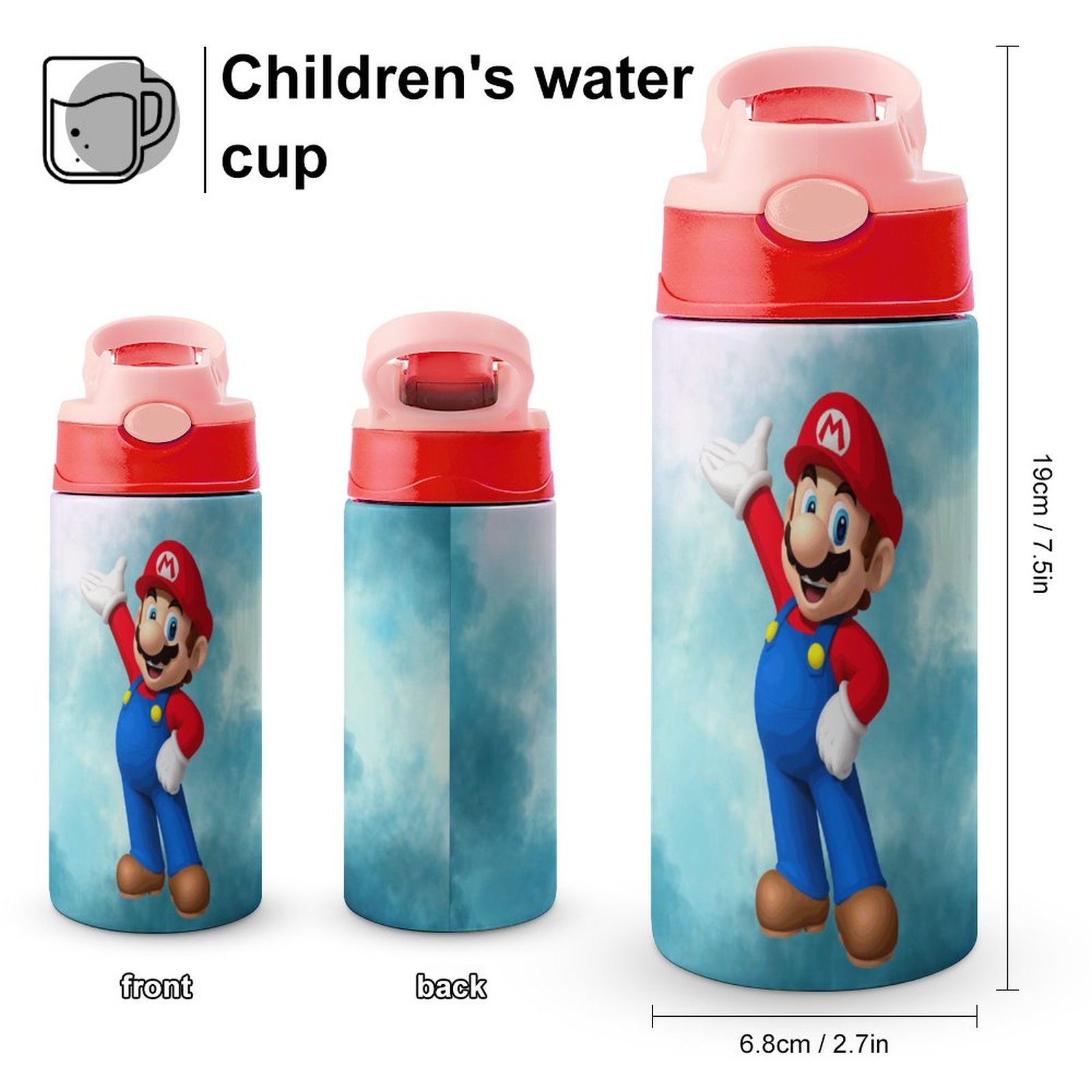 Super Mario Kid's Insulated Water Bottle With Straw Vacuum Stainless Steel Cup Leak-Proof Children Toddler Thermoses
