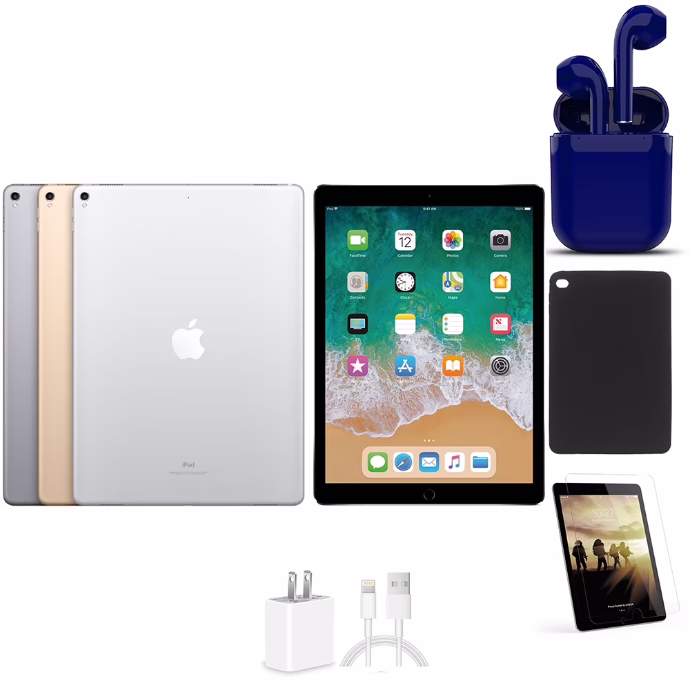 Restored Apple iPad Pro 2 12.9-inch Wi-Fi Only 256GB Bundle: Case, Pre-Installed Tempered Glass, Rapid Charger, Bluetooth/Wireless Airbuds By Certified 2 Day Express (Refurbished)