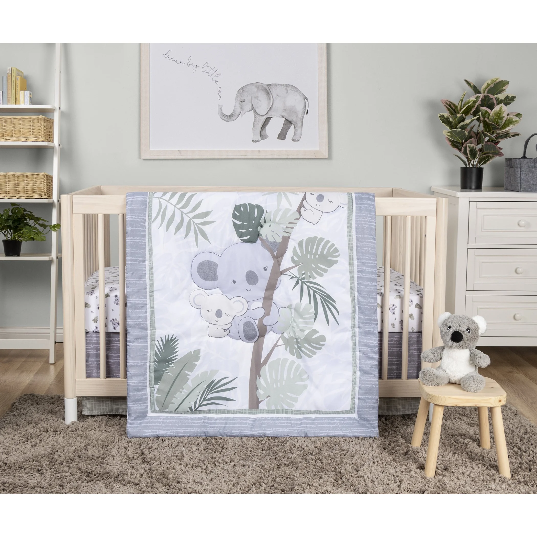 Sammy & Lou Koala Love 4 Piece Crib Bedding Set, Gray, White, Green, Brown, Infant, 200 Thread Count, Koala Character