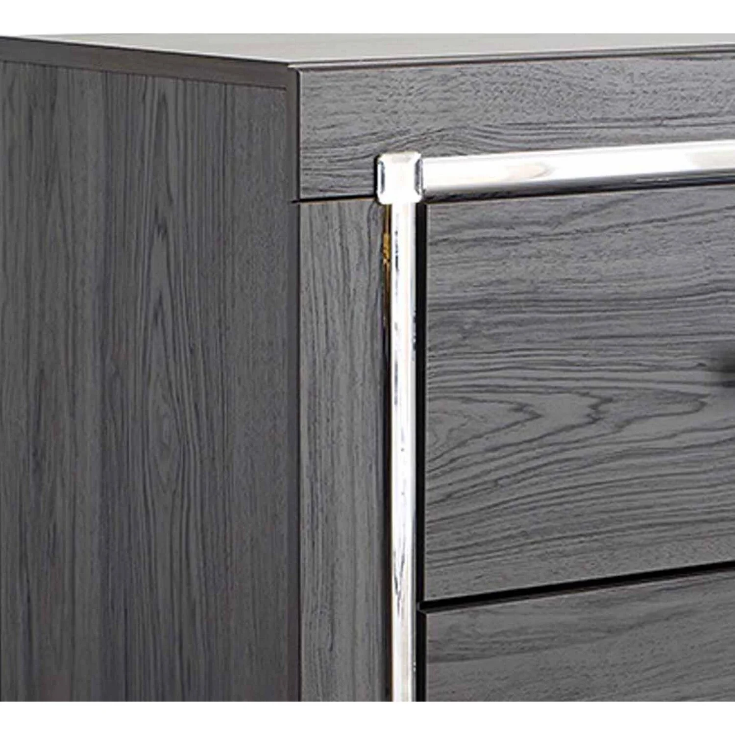 Grained Wooden Dresser with 6 Drawers and Mirror Inserts, Gray