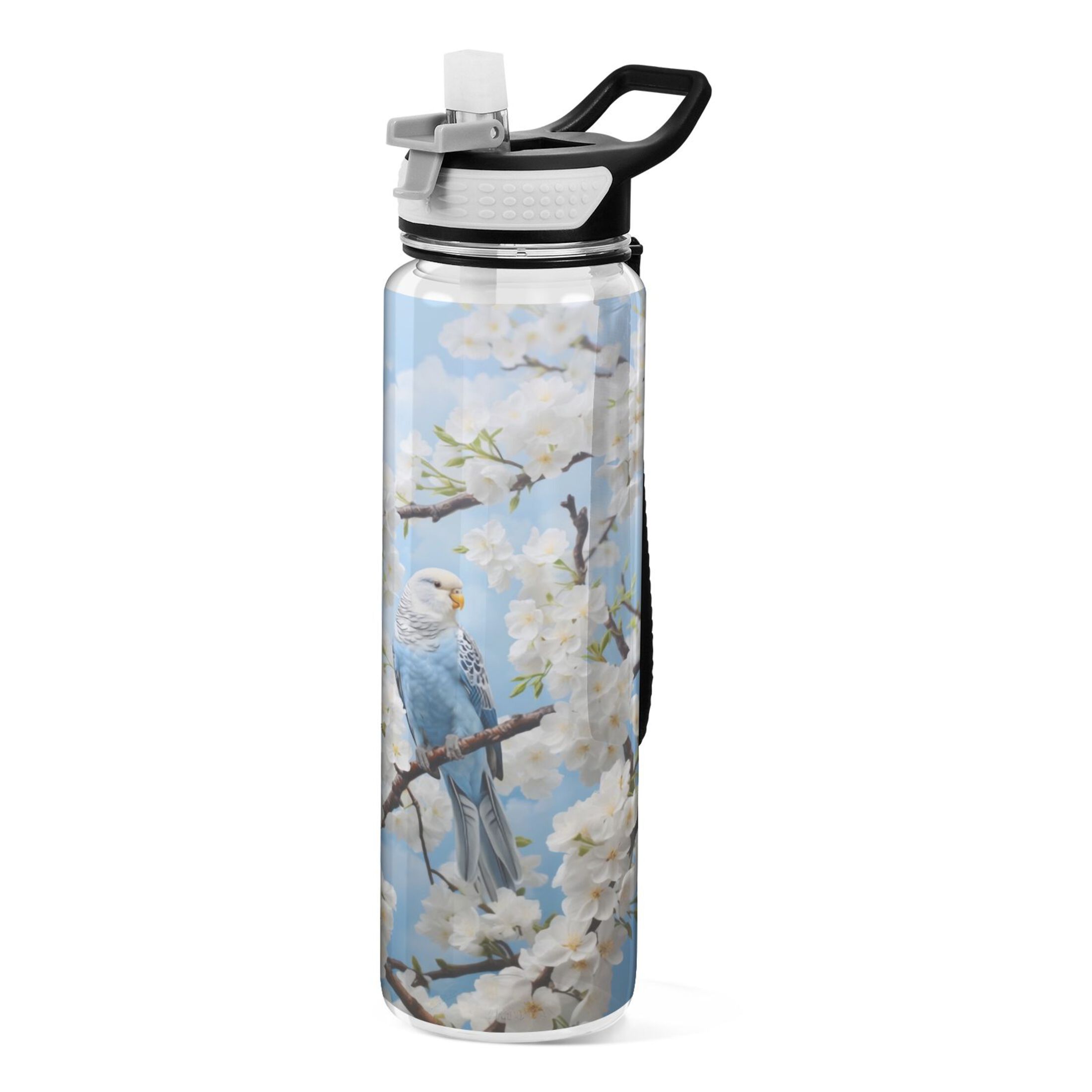 Parrot Floral Branch 32oz Water Bottles with Straw Tritan Leakproof Sports Bottle BPA Free Clear for Fitness Gym Swimming Cycling