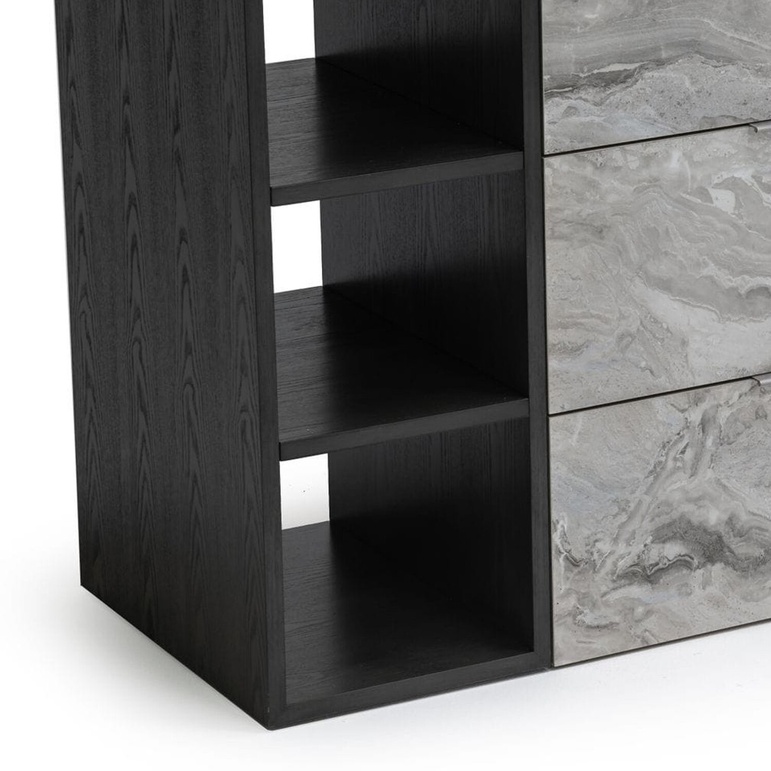 Benjara Noe Minn 63 Inch Dresser, 6 Gliding Drawers, Faux Marble Front, Smooth Gray