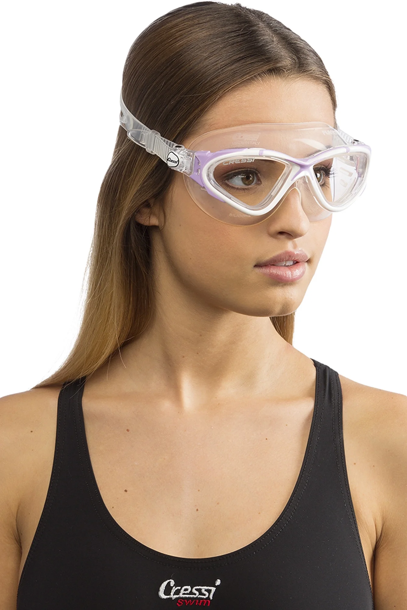 Cressi Planet Crystal Silicone Swim Goggles, Clear/White/Pink (DE202640) (Clear/White/Lilac, Clear Lens)