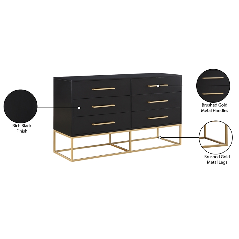 Meridian Furniture Maxine Black Dresser with Gold Metal Legs and Handle