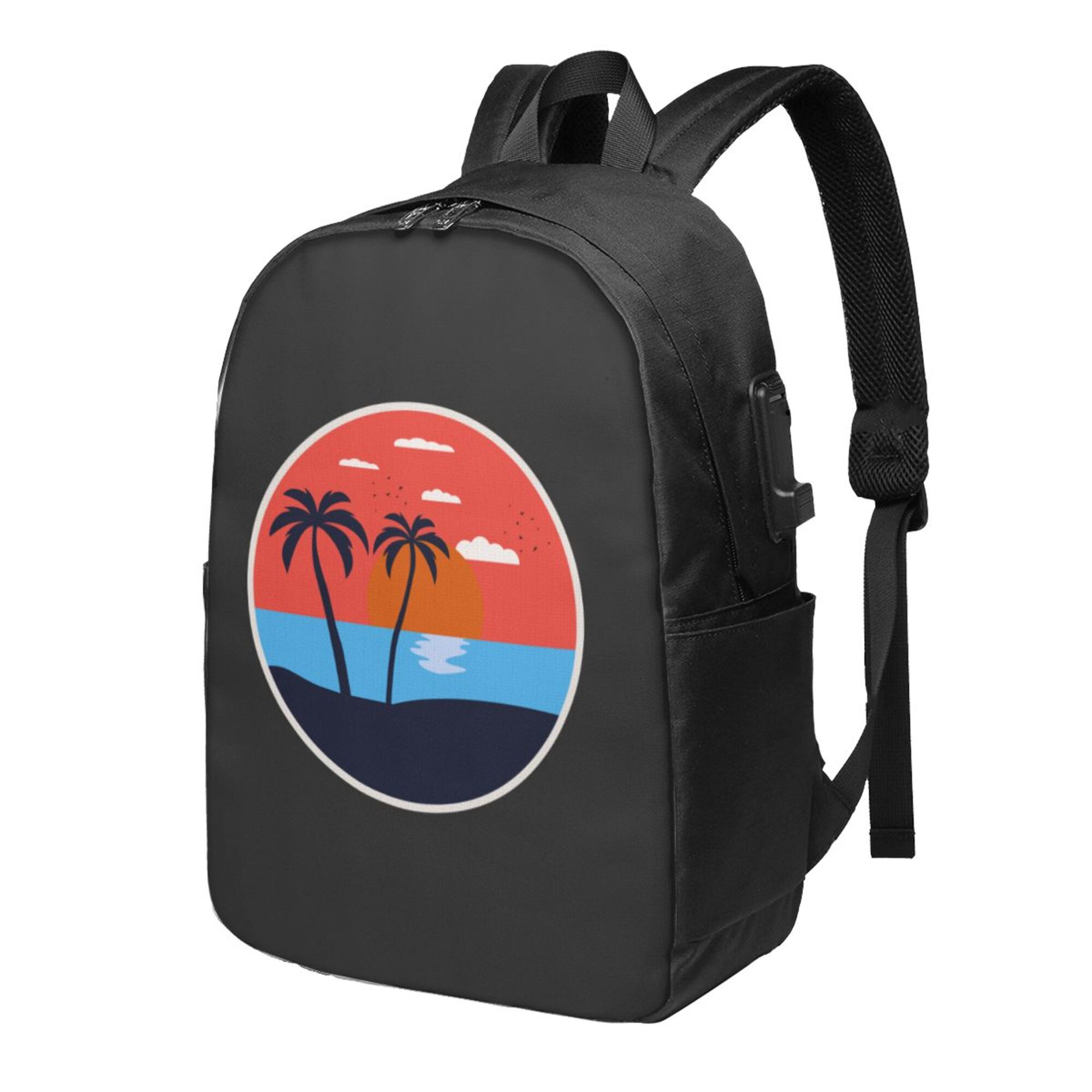 TEQUAN Travel Laptop Backpack, Summer Beach Sunset Palm Trees Prints Outdoor Hiking Bag School Bookbag Casual Lightweight Daypack