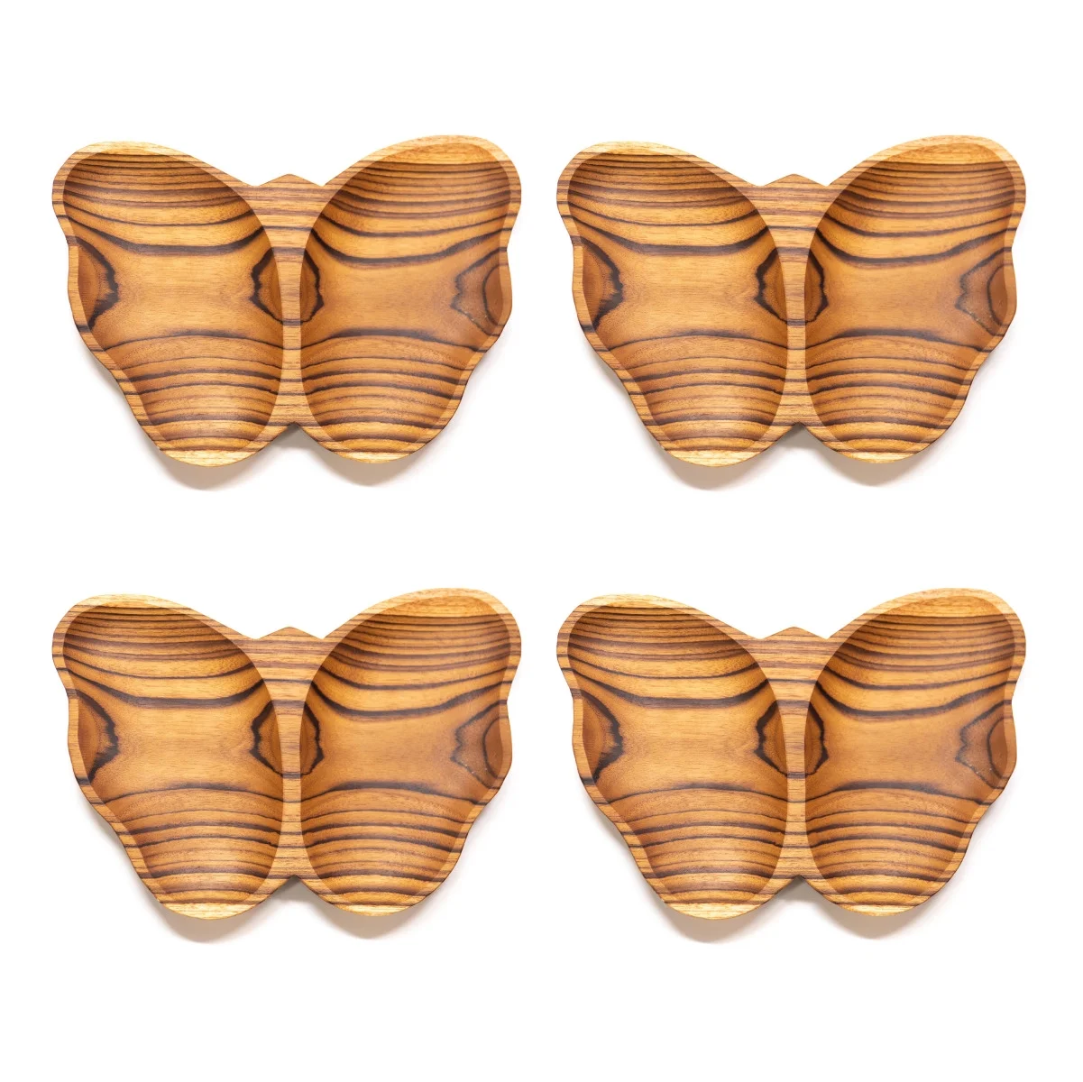 Rainforest Bowls Butterfly Teak Wood Plate 4-Pack