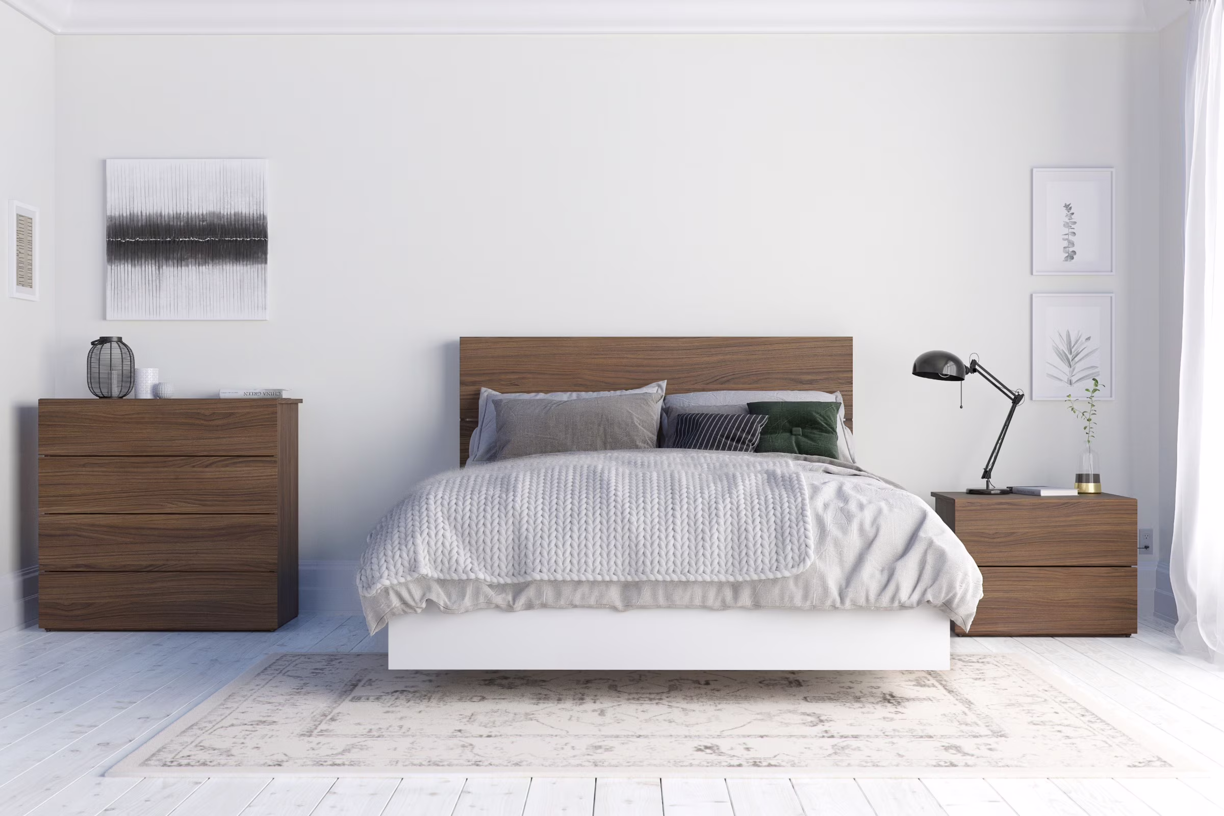 Nexera Sephia 4 Piece Full Size Bedroom Set, Walnut and White