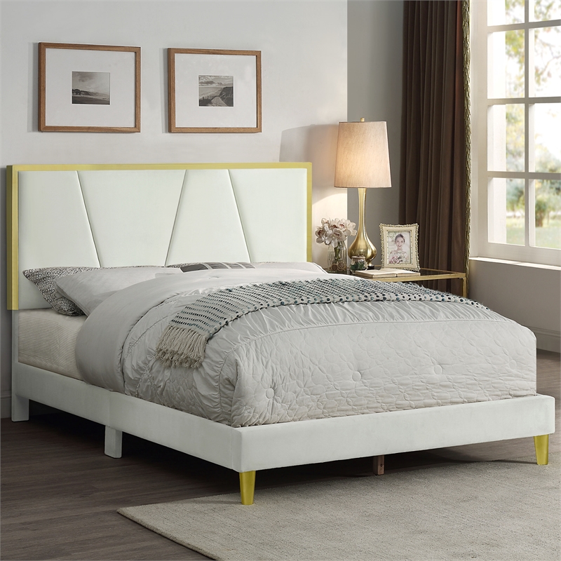 Furniture of America Harper Fabric Upholstered Queen Bed in Beige