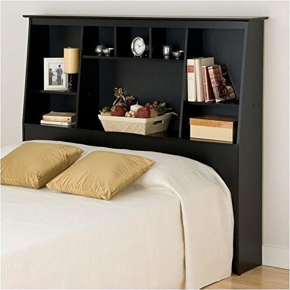 Modern Wood Slant-Back Tall Full Queen Bookcase Headboard In Black