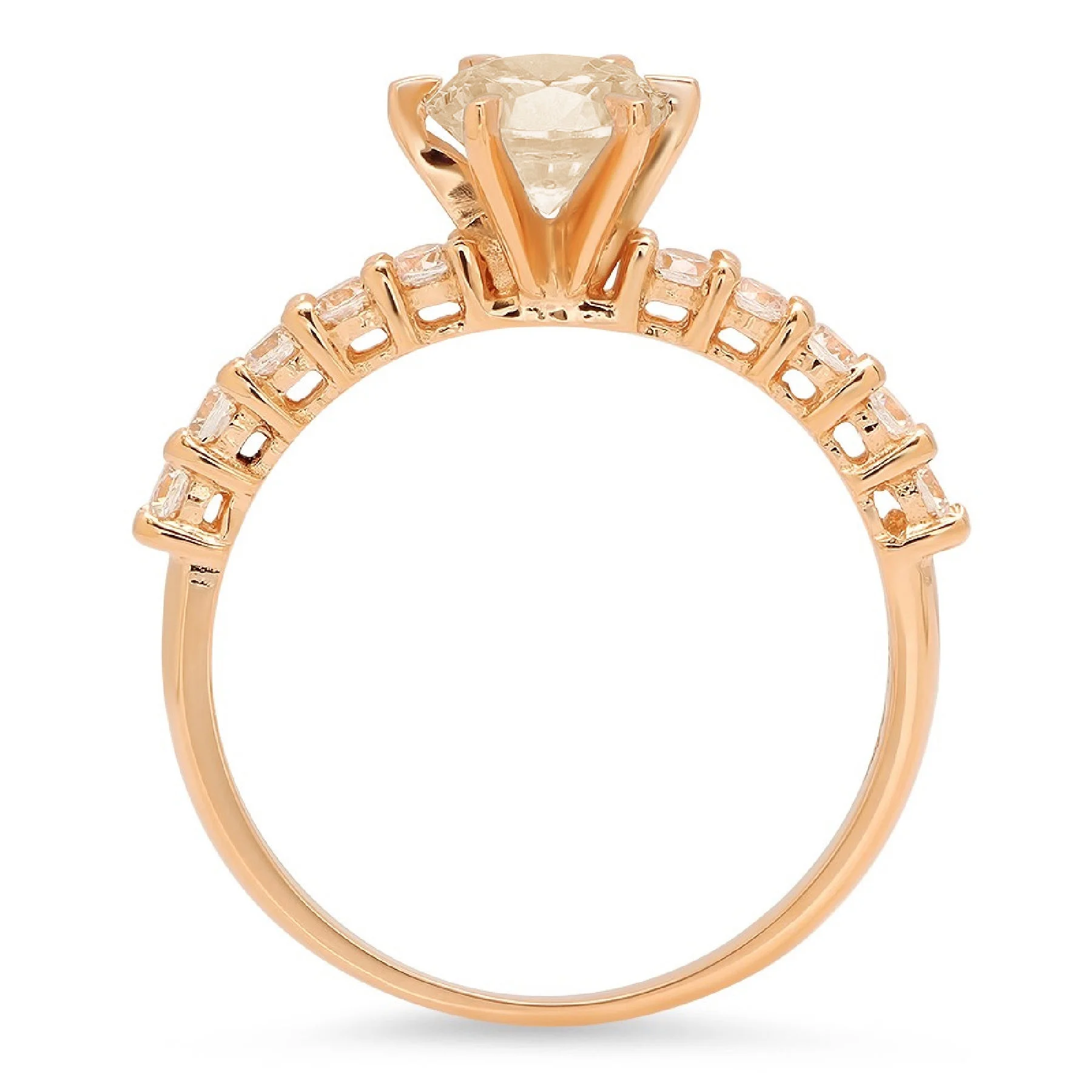 1.05 ct Brilliant Round Cut Clear Simulated Diamond 18K Yellow Gold Solitaire with Accents Ring SZ 6.75