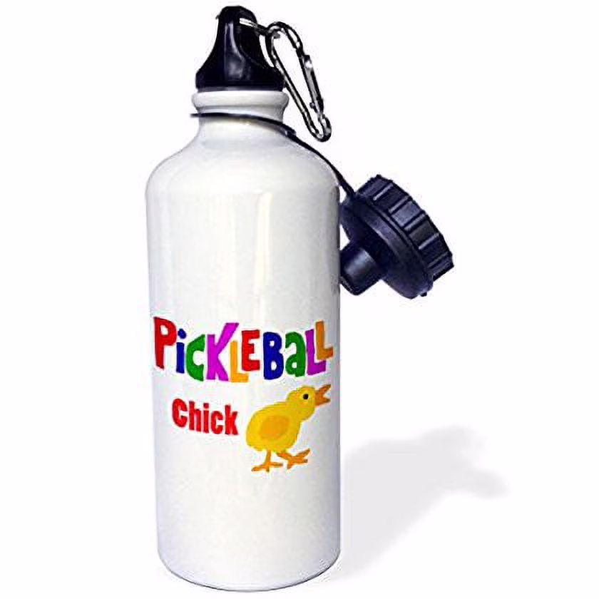 3dRose wb_221355_1 Funny Pickleball Chick Cartoon Sports Water Bottle, 21 oz, White
