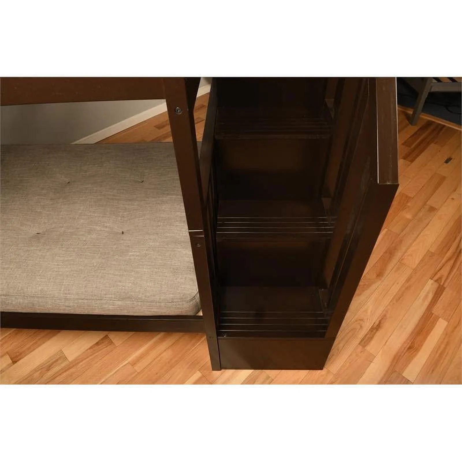 Kelcie Twin/Twin Wood Bunk Bed with Storage and Trundle in Dark Chocolate Brown