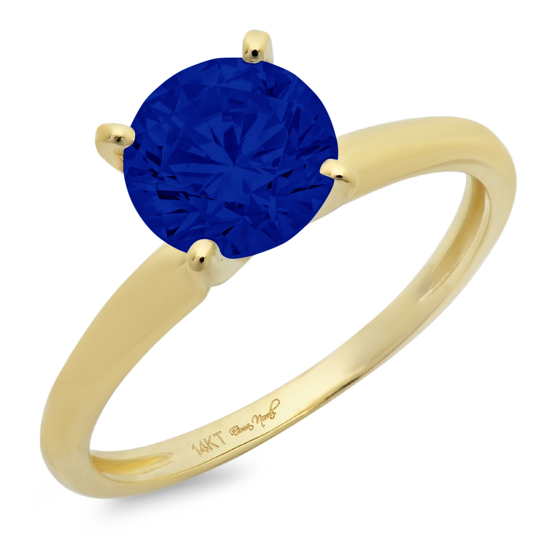 2.5ct round cut simulated blue sapphire 14k yellow gold anniversary engagement ring size 10.5