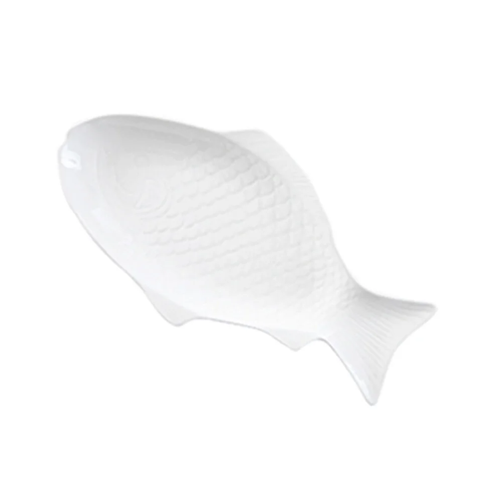 Ceramic Tableware Creative Plate Fish Shaped  Dish Snack Storage Fish Pan for Restaurant Home Dinner (15 Inches + White)