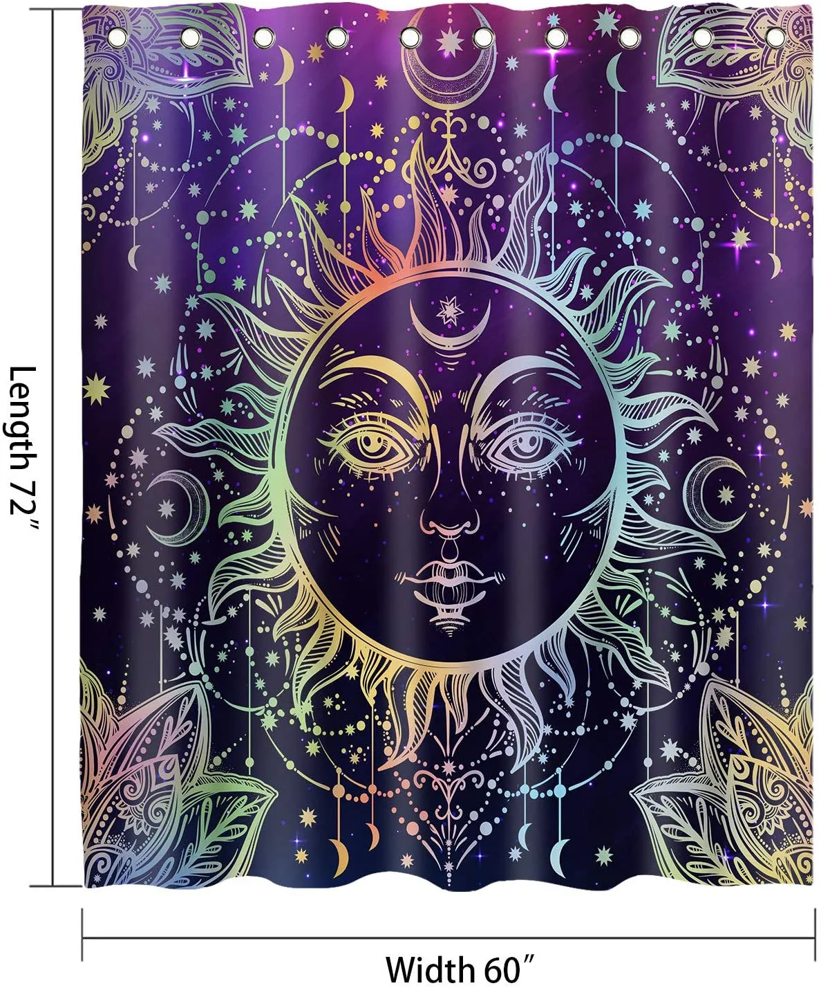 NTETSN Sun Moon Shower Curtain, Burning Sun with Star Psychedelic Theme Bath Curtain, Washable Upgrade Polyester Fabric for Bathroom Set with Hooks, Purple YLYYNT7-60(6072)