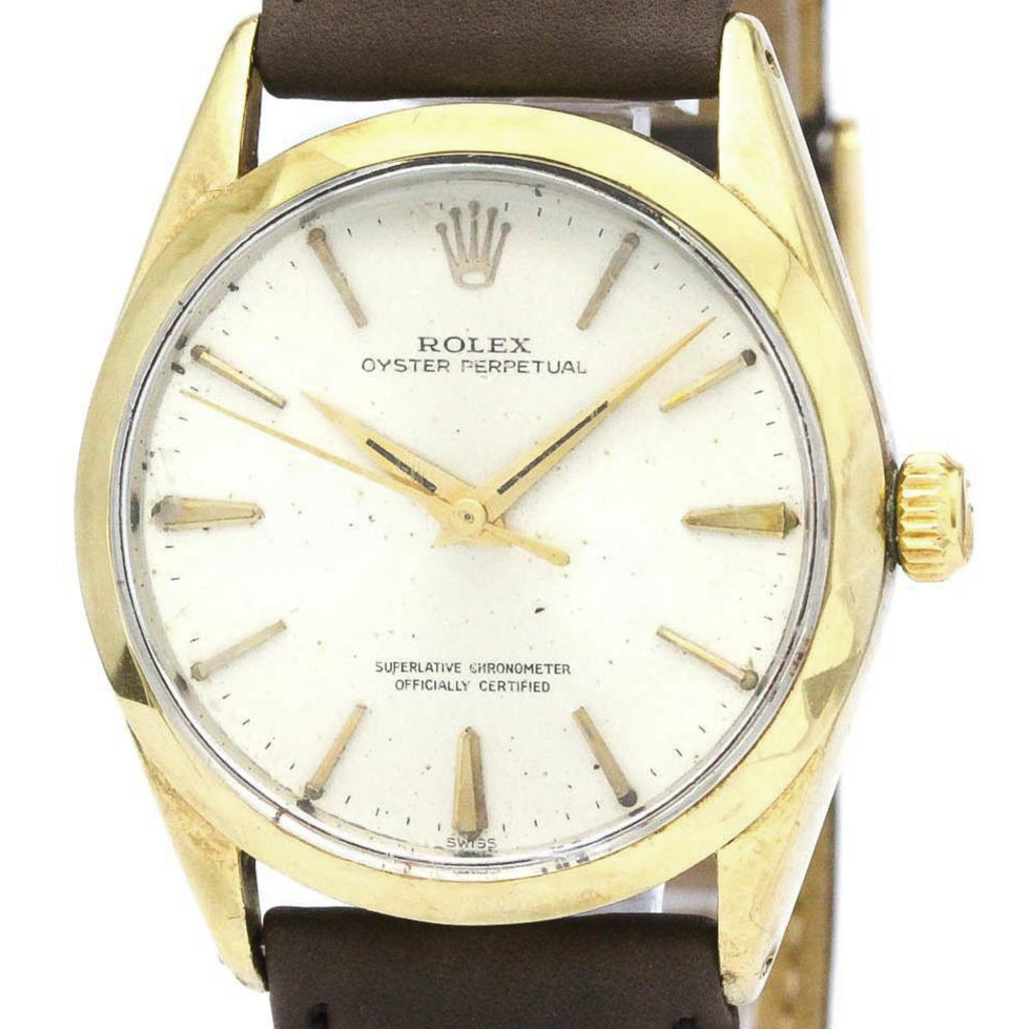 Pre-Owned Vintage ROLEX Oyster Perpetual Gold Plated Leather Watch 1025 BF559169 (Fair)