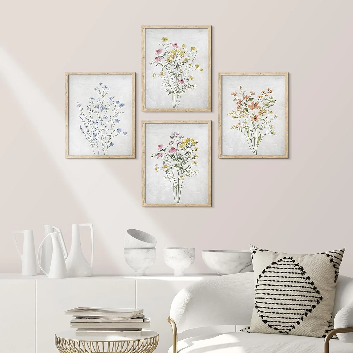 PixonSign Framed Colorful Wildflower Still Life Wall Art, Set of 4 Floral Botanical Print Wall Decor Prints, Nature Wilderness Wall Décor, Country Farmhouse Rustic Artwork - 11