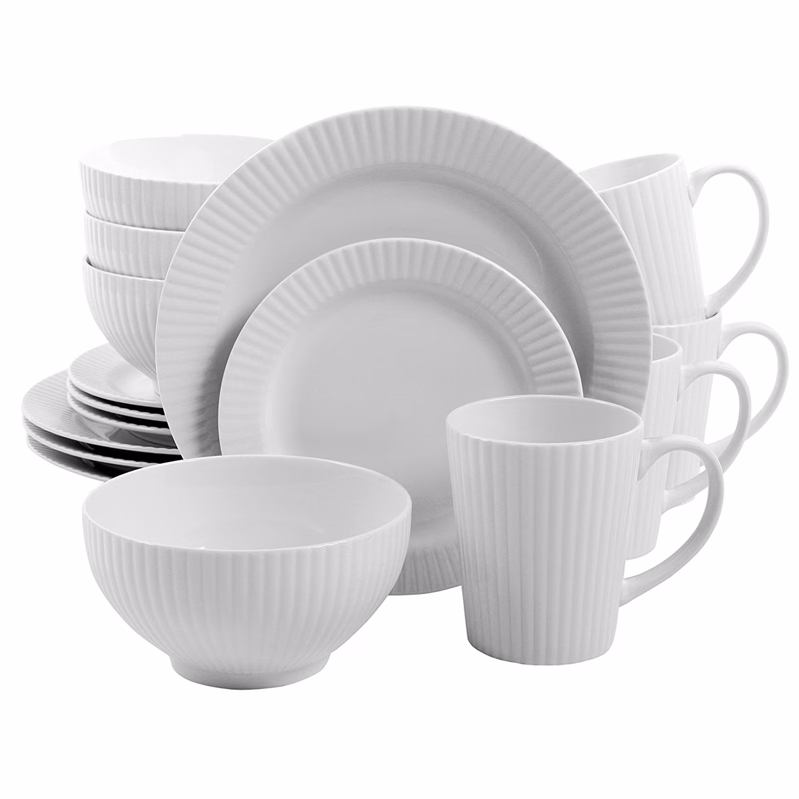 Josephine Cafe 16 pc Dinnerware Set - White - Embossed - Fine Ceramics