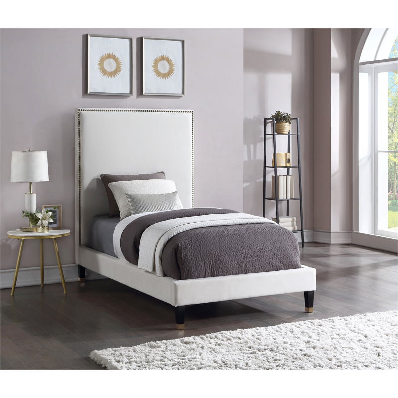 Meridian Furniture Harlie Cream Velvet Twin Bed