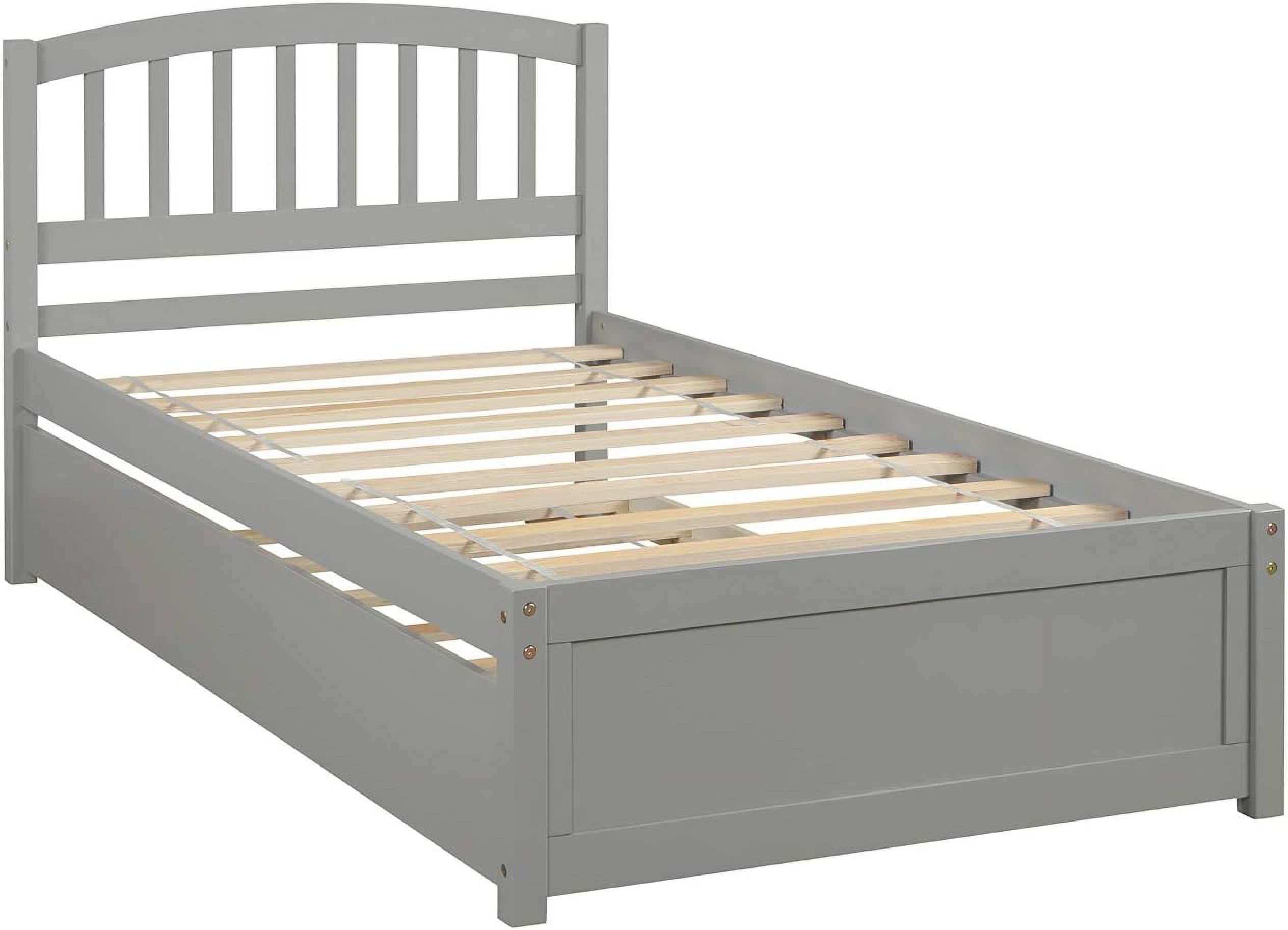 Bed Frame, Bed With Trundle, Platform Bed With Pull Out Trundle, Wood Bed Frame With Headboard For Kids Teens Boys Girls Adults, No Box Spring Needed, Easy Assembly, Grey