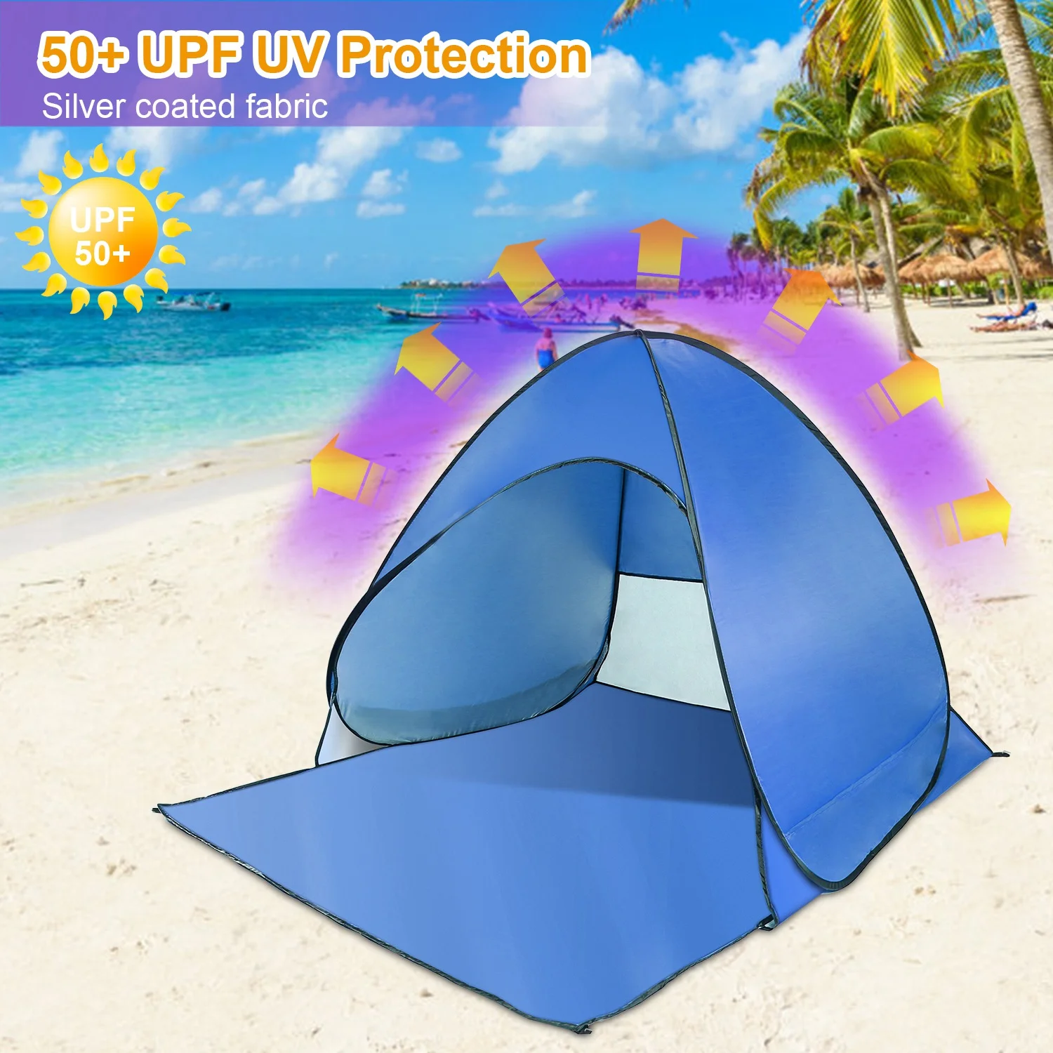 Anti-UV Pop Up Beach Tent, iMounTEK Easy Set Up Beach Umbrella  for 2-3 People for Outdoor Beach Camping Fishing with Carry Bag