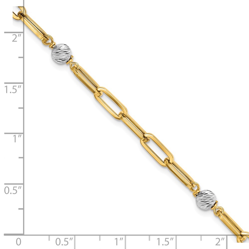 14k Two tone Gold Polished Sparkle Cut Beads and Fancy Link Bracelet 7.5 Inch Measures 5mm Wide Jewelry Gifts for Women