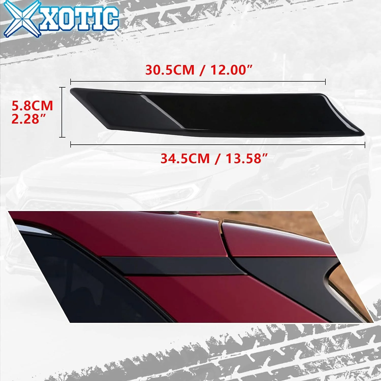 Xotic Tech Exterior Rear Door Window C Pillar Molding Cover Trim, Glossy Black, Compatible with Toyota RAV4 2019-2023