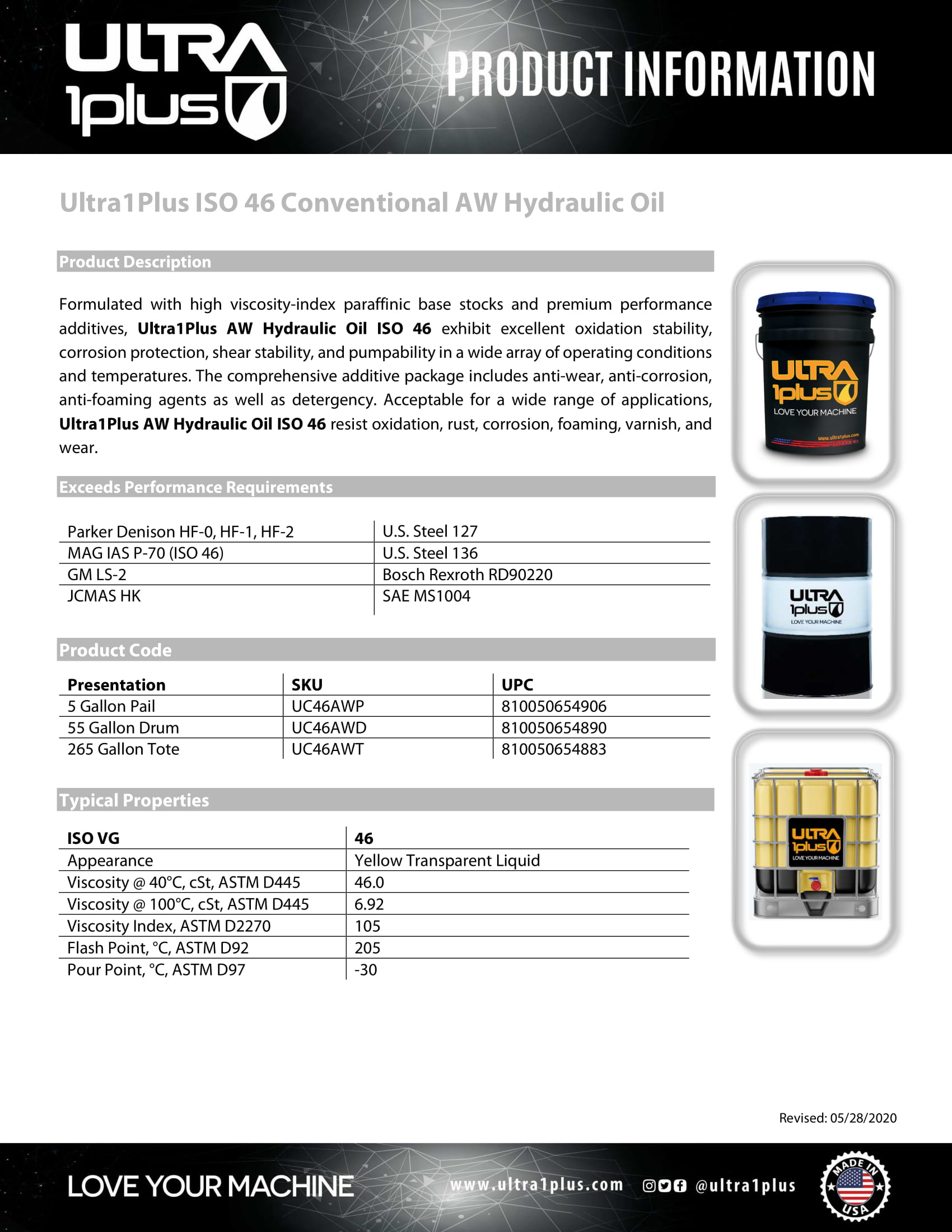 Ultra1Plus™ ISO 46 Conventional AW Hydraulic Oil | 5 Gallon Pail