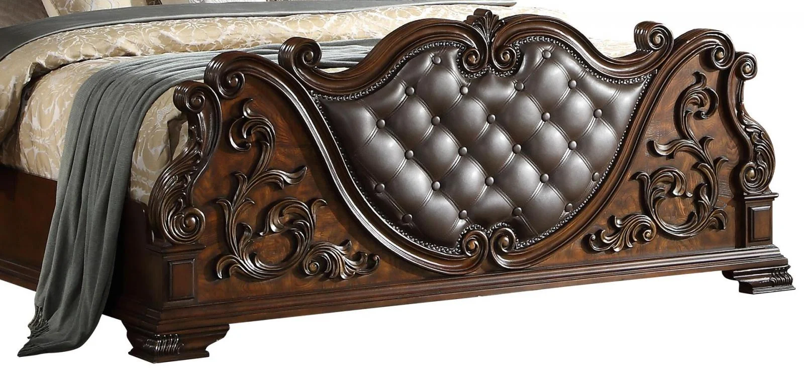 Cherry Finish Wood King Bed Set 6Pcs Traditional Cosmos Furniture Santa Monica