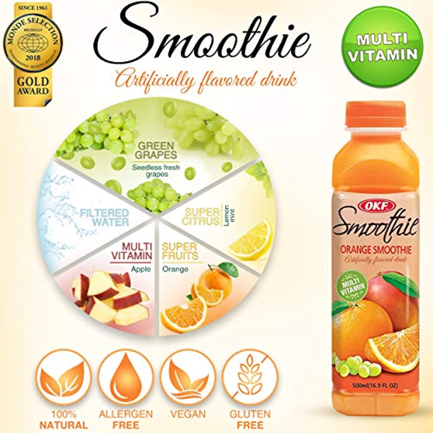 Okf Smoothie, Orange, 16.9 Fluid Ounce (Pack Of 20)