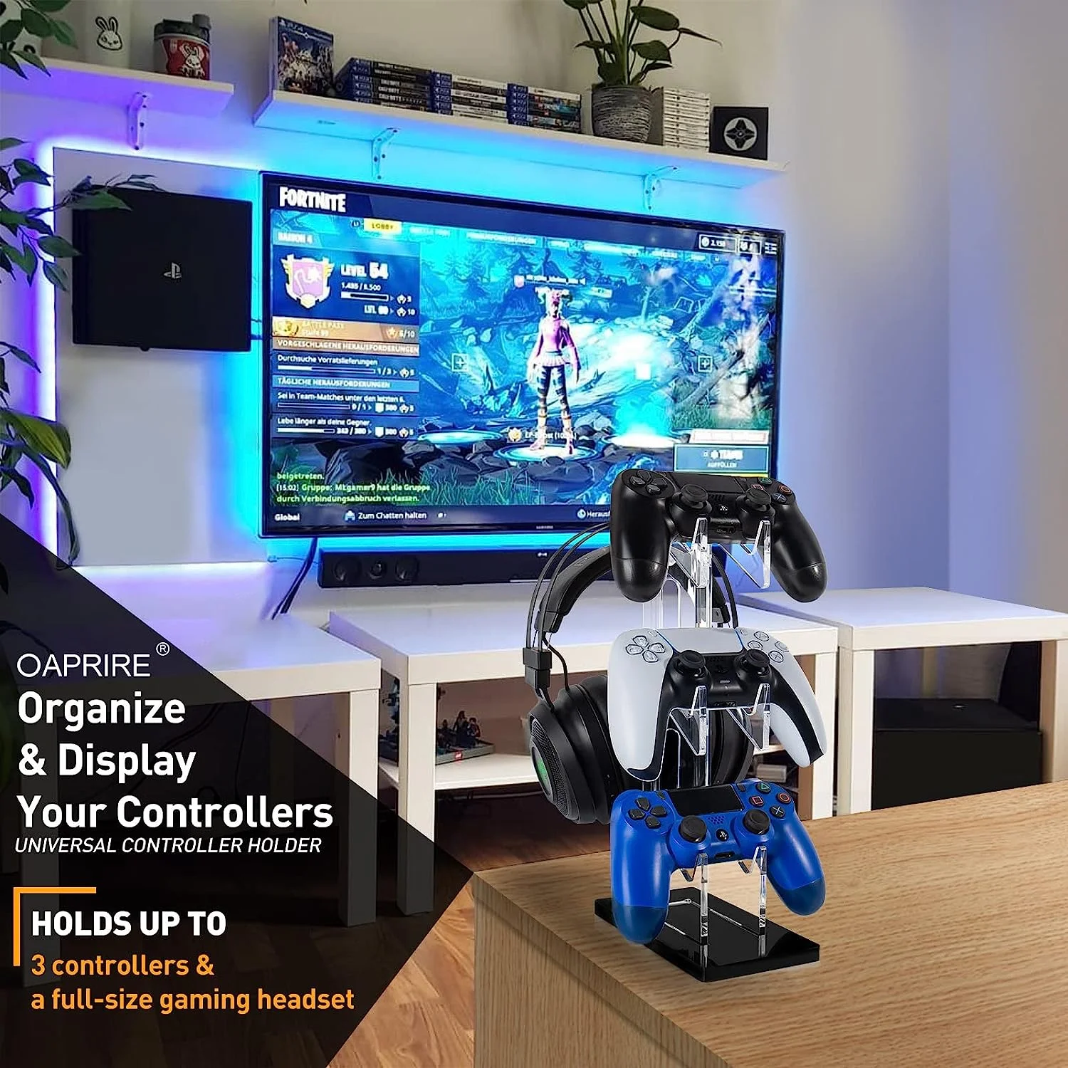 Boluotou Universal 3 Tier Controller Stand and Headset Stand for Xbox ONE X Switch PS4 PS5 PC, Controller Holder Gaming Accessories, Build Your Game Fortresses (Clear)