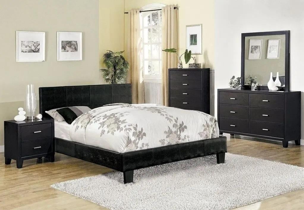 Contemporary Black Solid Wood Queen Bedroom Set 5pcs FOA CM7793BK-Q Wallen