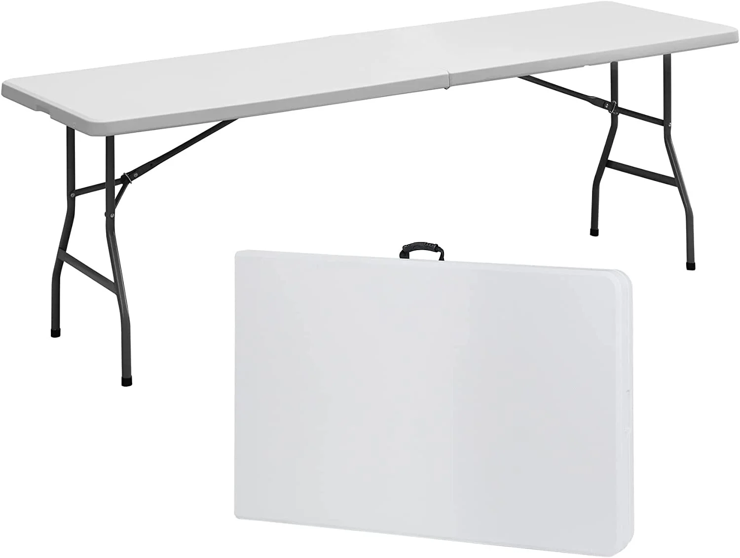 ZENY 8ft Folding Game Table Portable Camping Table for Picnic Beach Party with Carrying Handle White