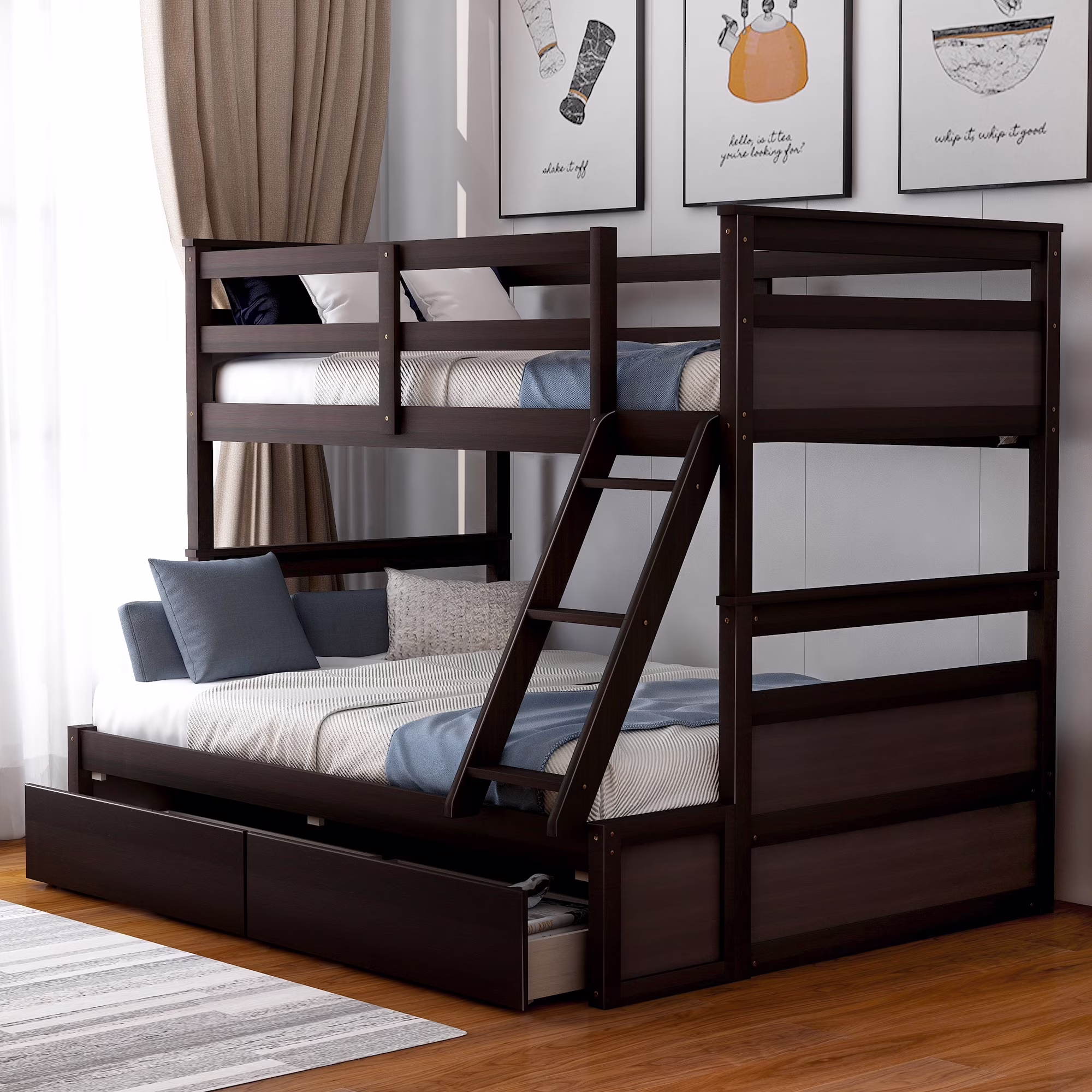 Tatayosi Twin over Full Bunk Bed with Storage Espresso